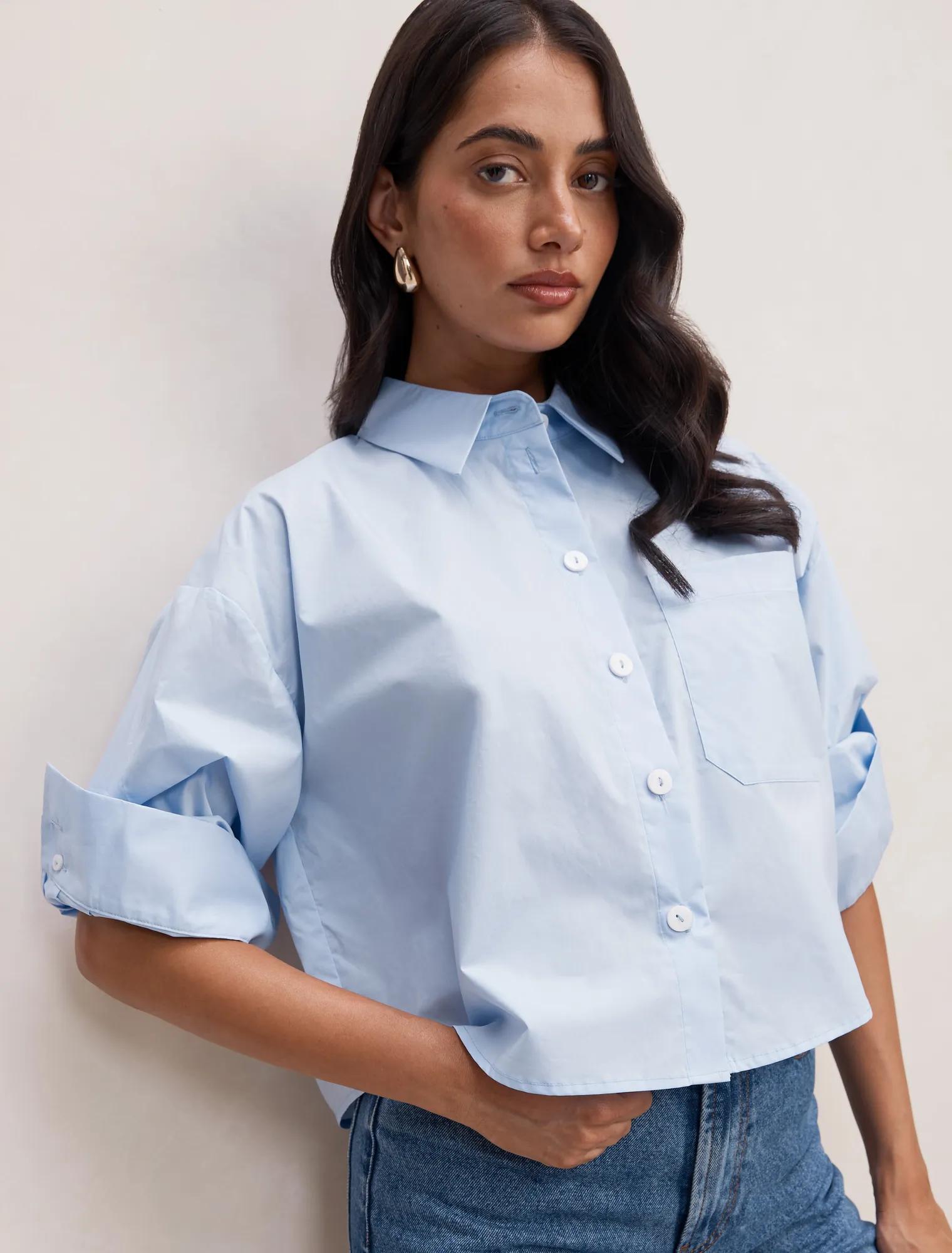 Dom Cotton Cropped Shirt Oxford Blue