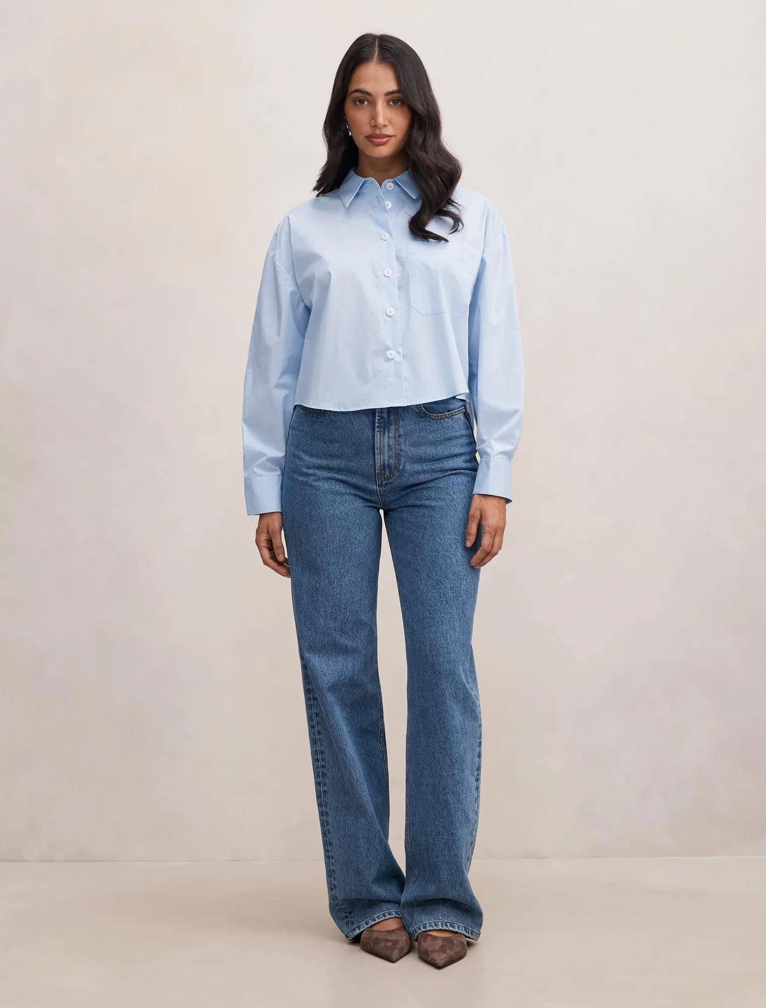 Dom Cotton Cropped Shirt Oxford Blue