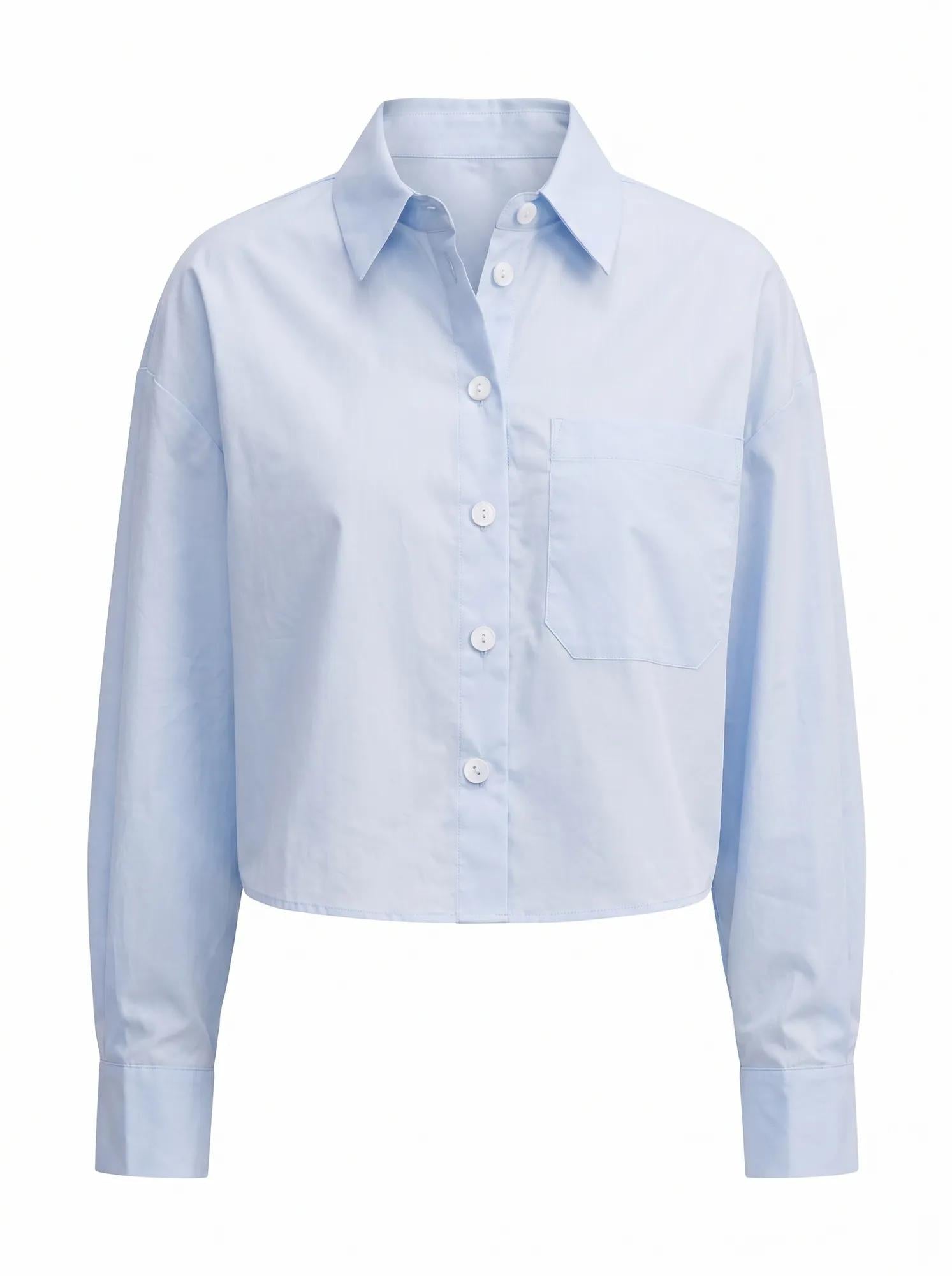 Dom Cotton Cropped Shirt Oxford Blue