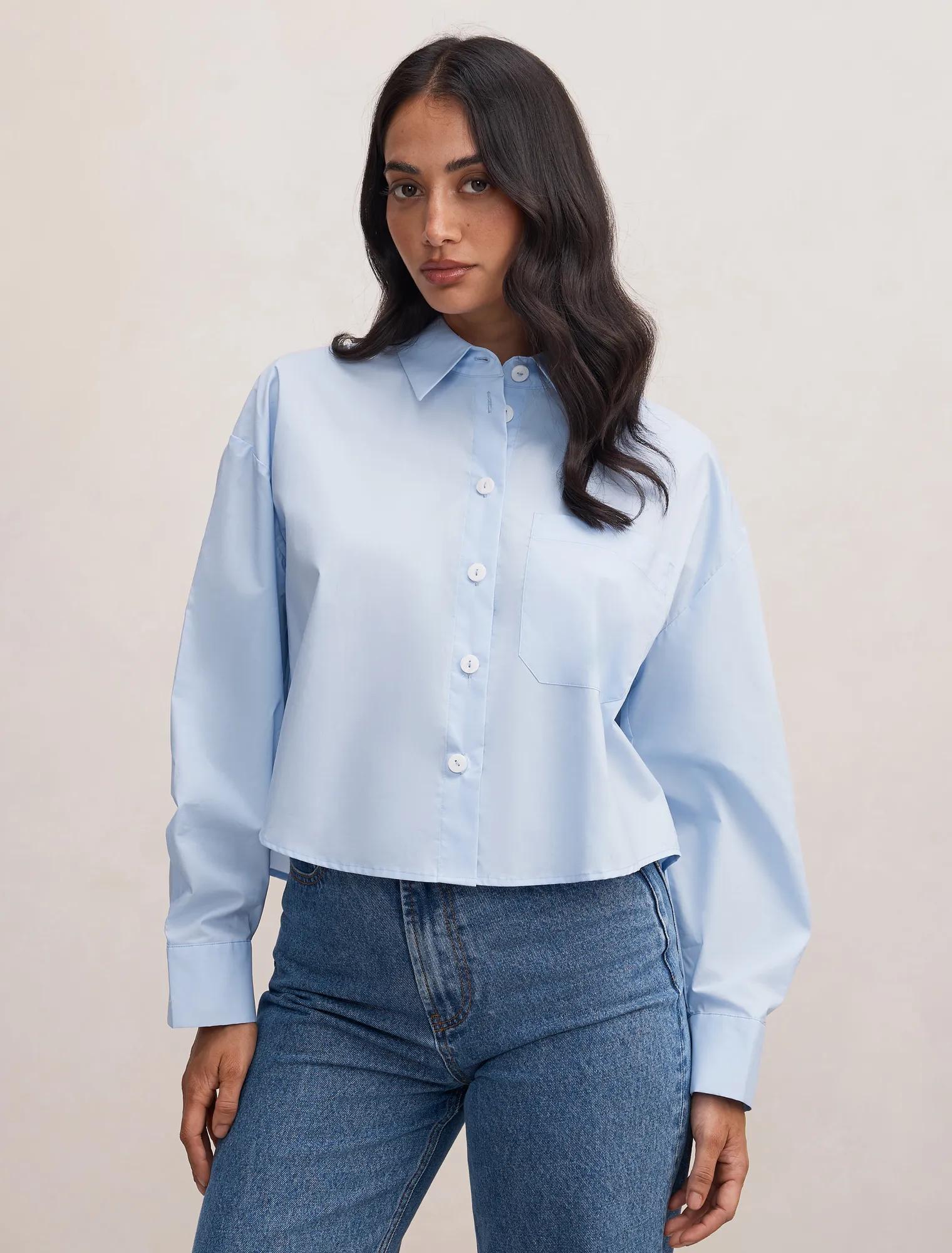 Dom Cotton Cropped Shirt Oxford Blue