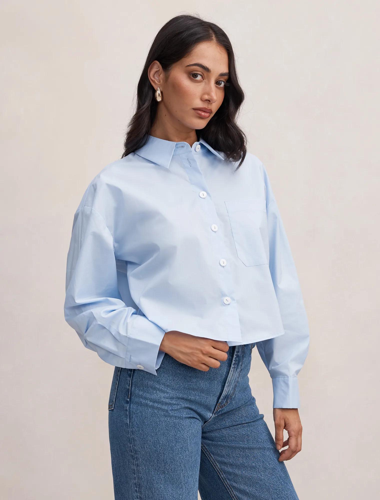 Dom Cotton Cropped Shirt Oxford Blue
