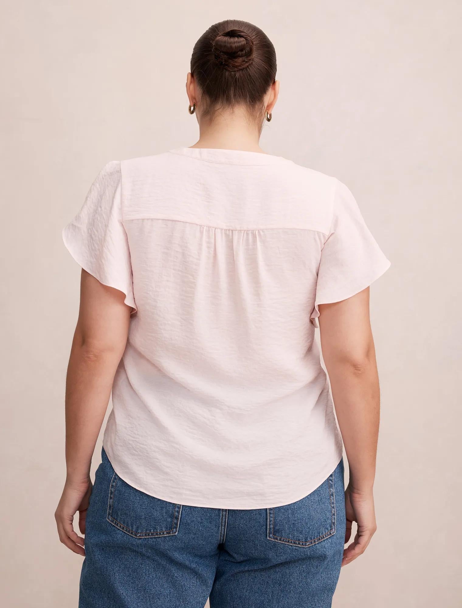 Cecilia Curve Flutter Sleeve Blouse Rosewater Pink
