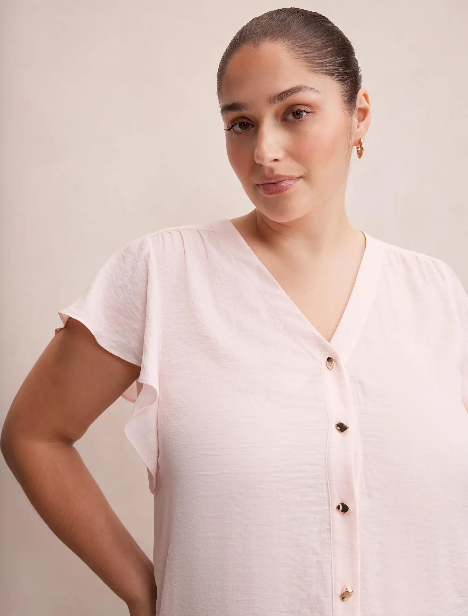 Cecilia Curve Flutter Sleeve Blouse Rosewater Pink