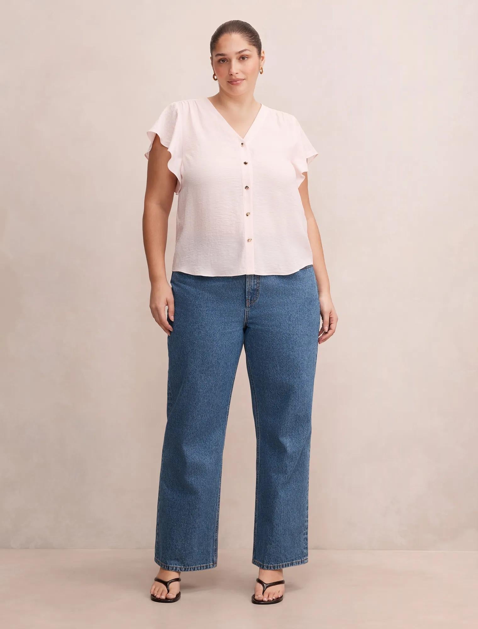 Cecilia Curve Flutter Sleeve Blouse Rosewater Pink