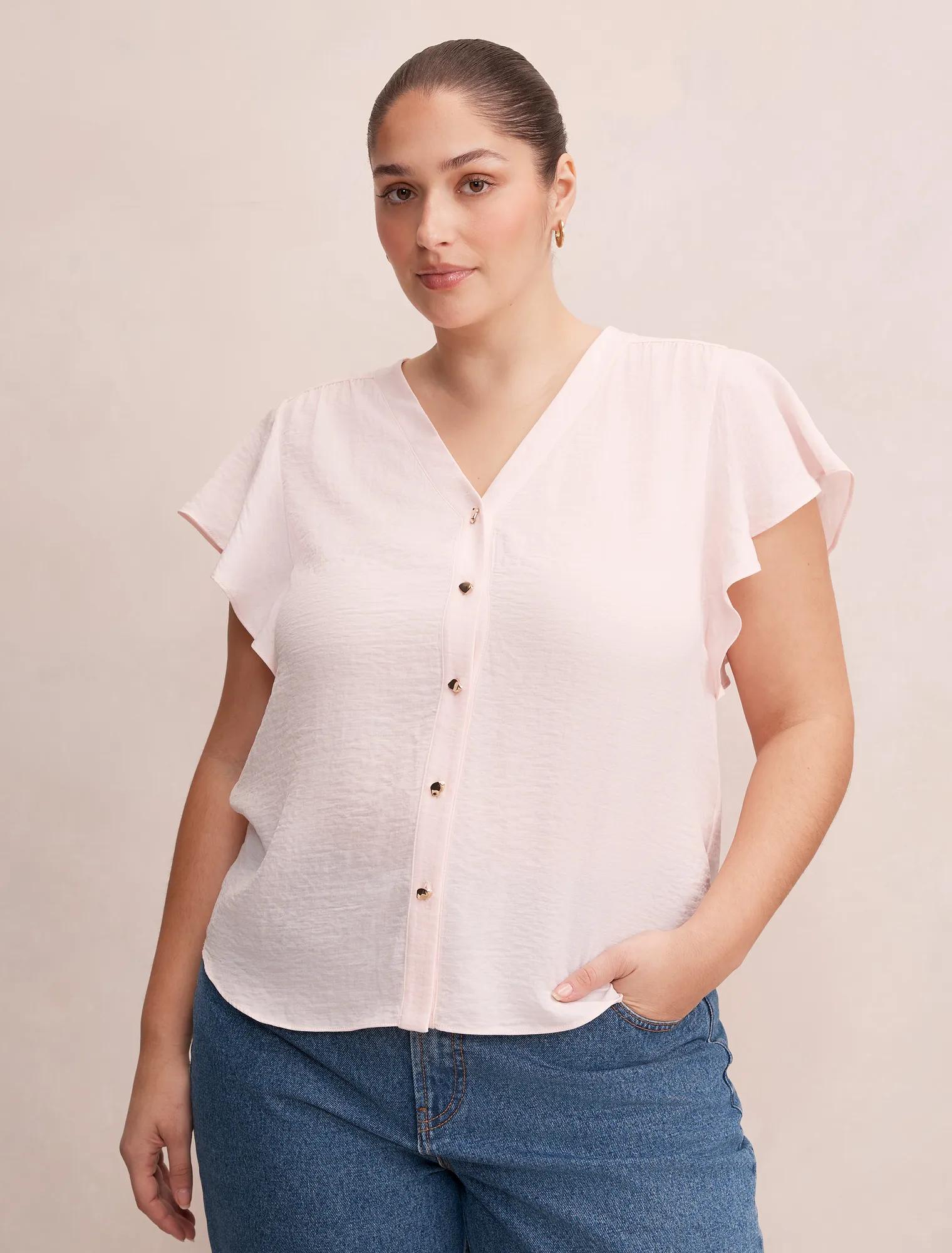 Cecilia Curve Flutter Sleeve Blouse Rosewater Pink