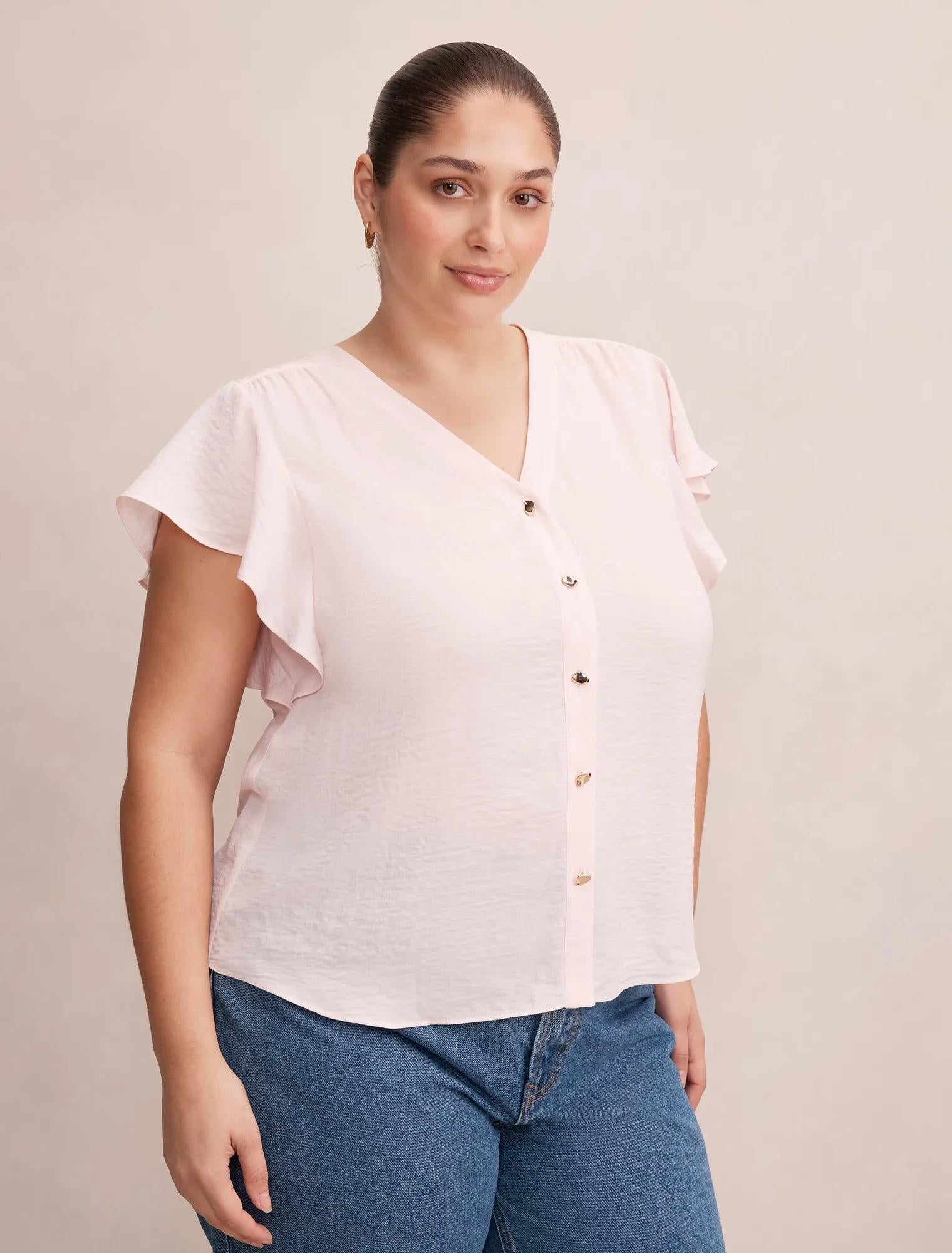 Cecilia Curve Flutter Sleeve Blouse Rosewater Pink