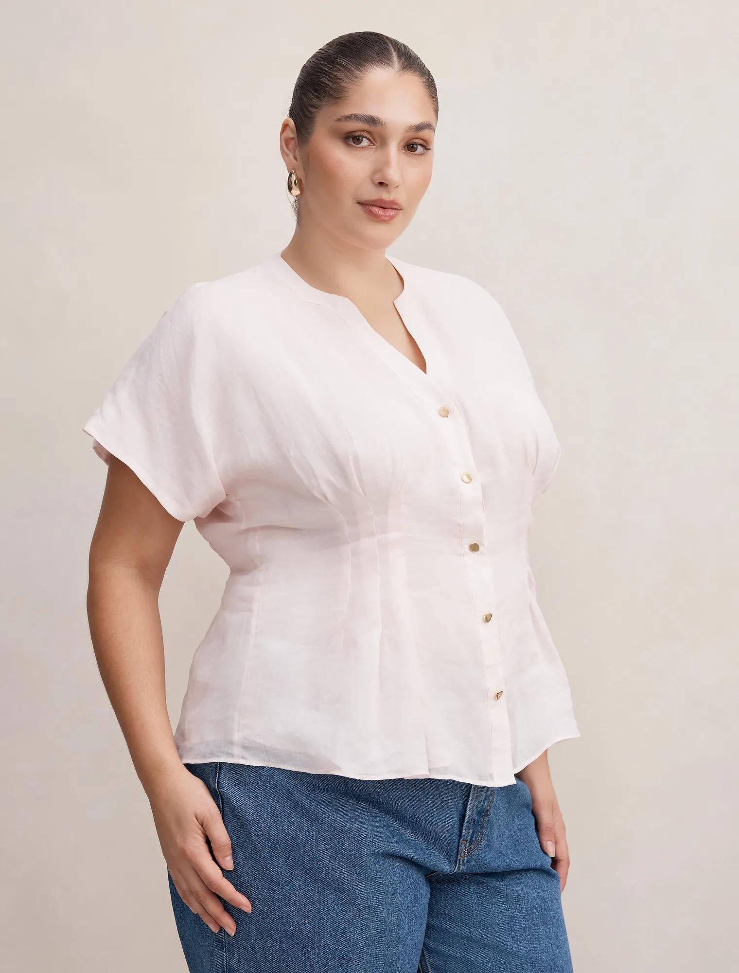 Jemma Curve V-Neck Blouse Rosewater Pink