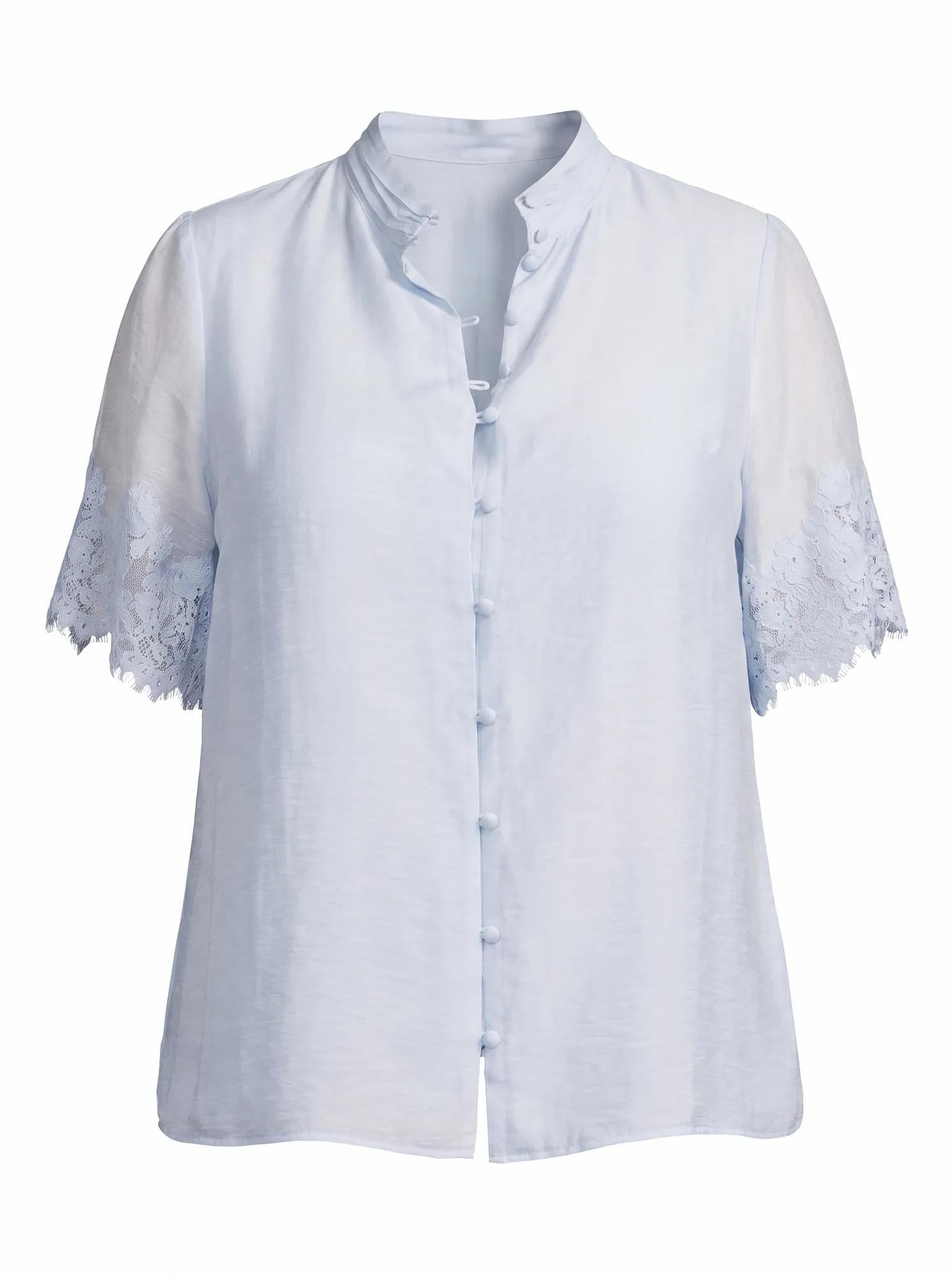 Ana Curve Lace Detail Blouse Icicle