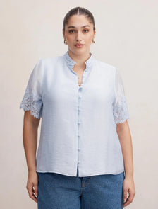 Ana Curve Lace Detail Blouse Icicle