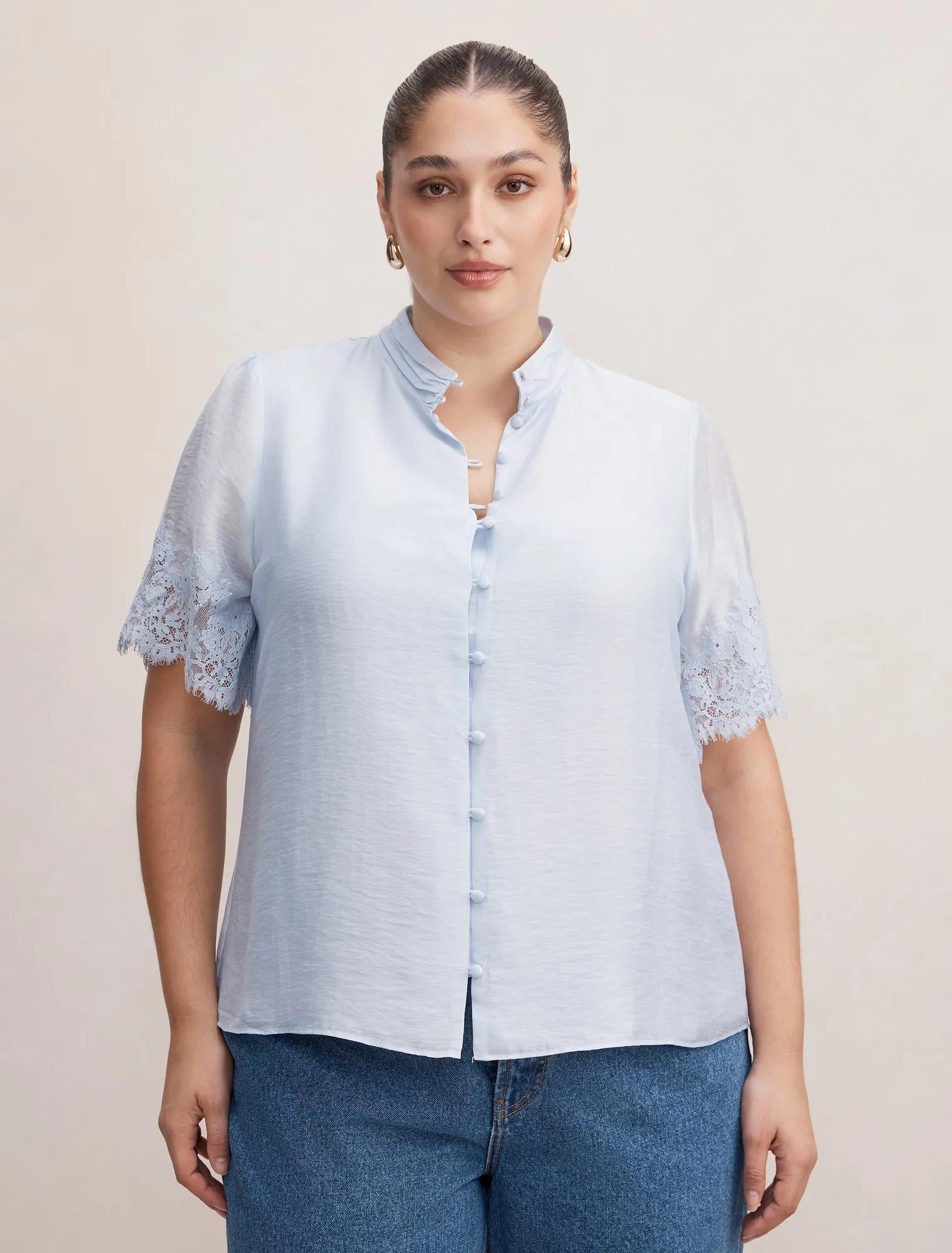 Ana Curve Lace Detail Blouse Icicle