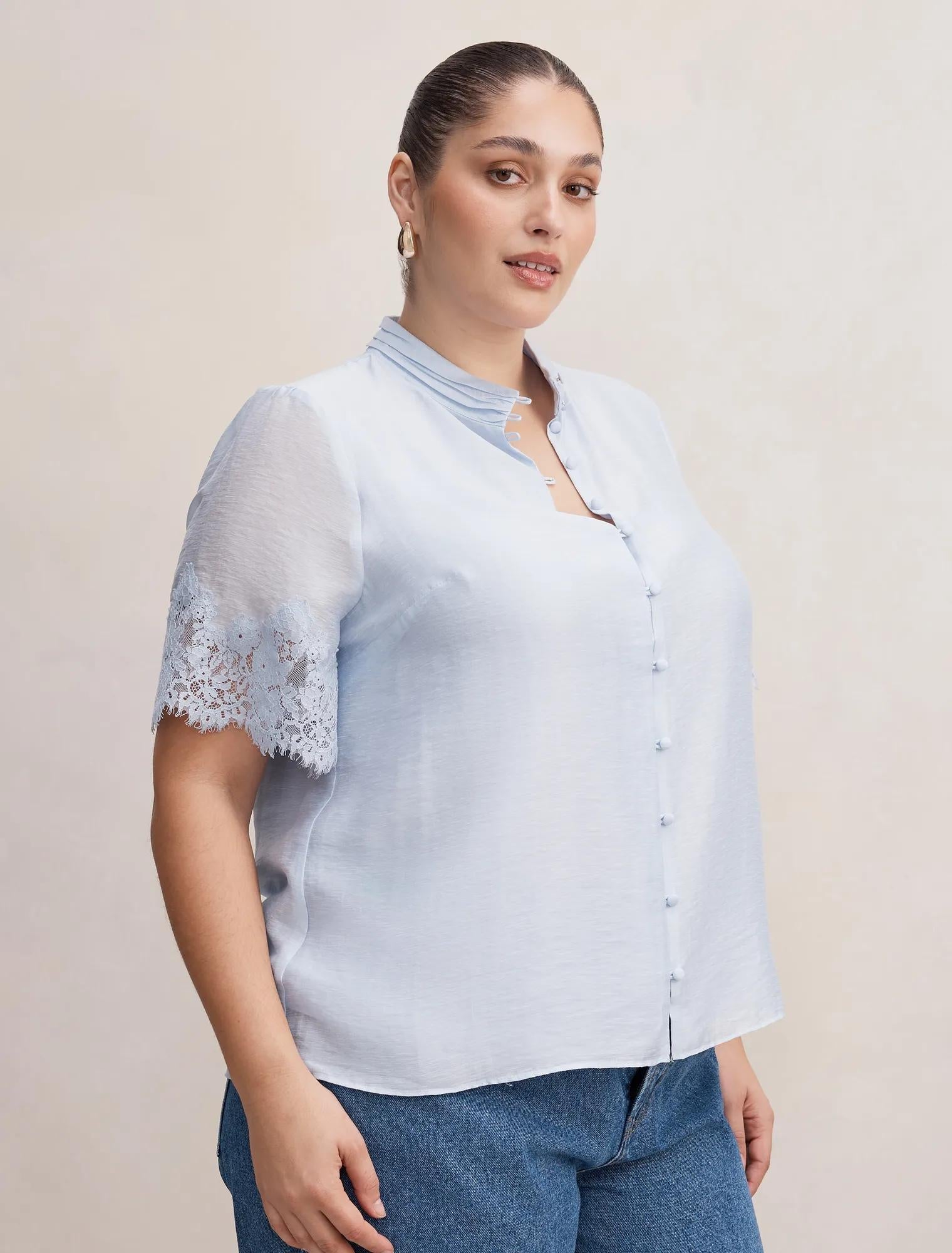 Ana Curve Lace Detail Blouse Icicle