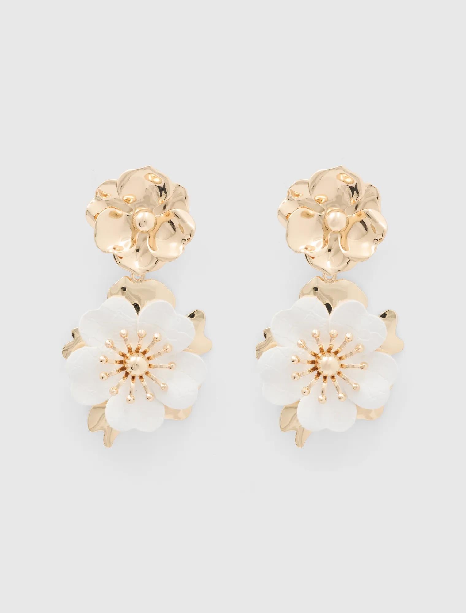 Signature Fiona Waterproof Flower Drop Earrings Ivory/Gold_mannequin
