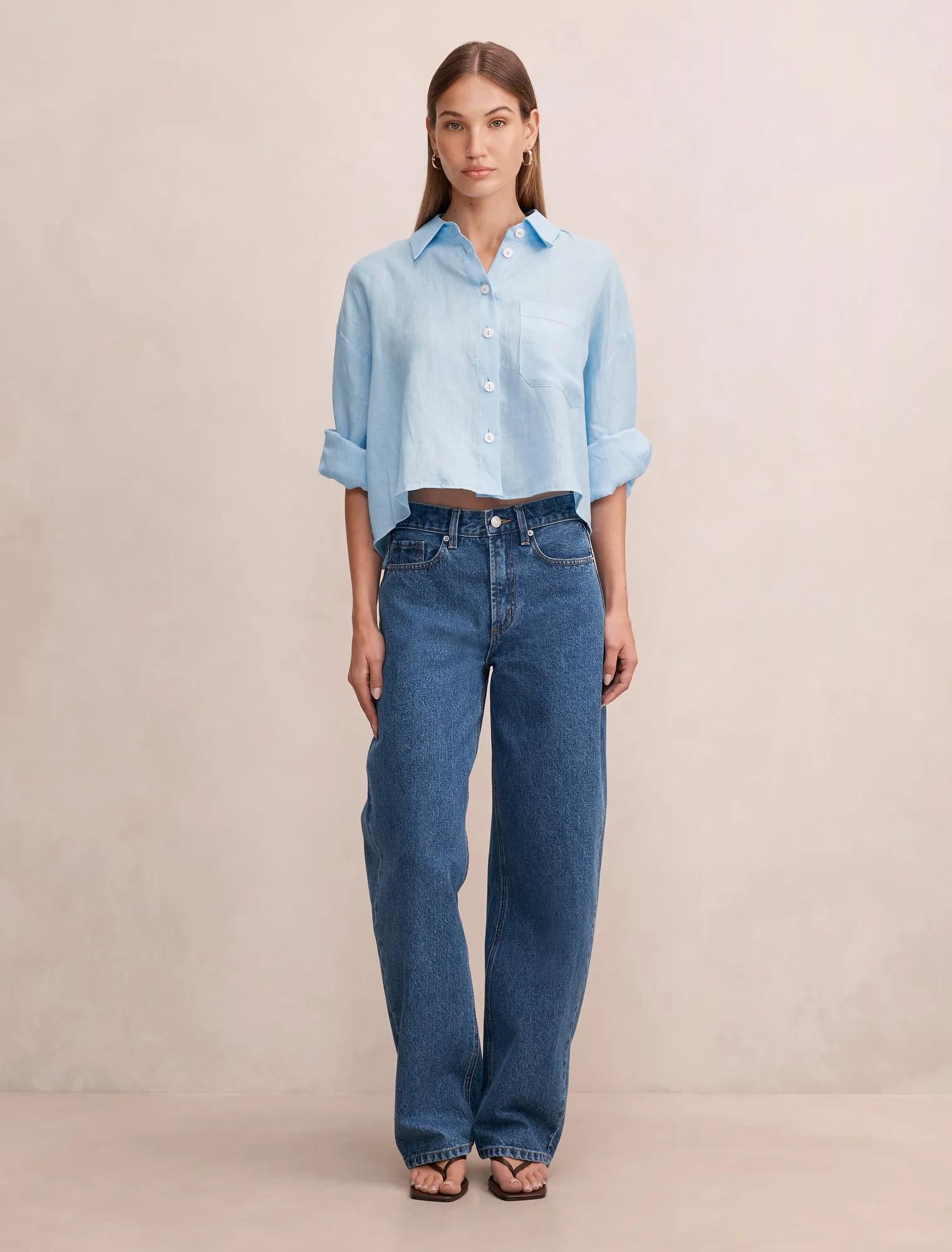 Bowie Cropped Shirt Soft Blue