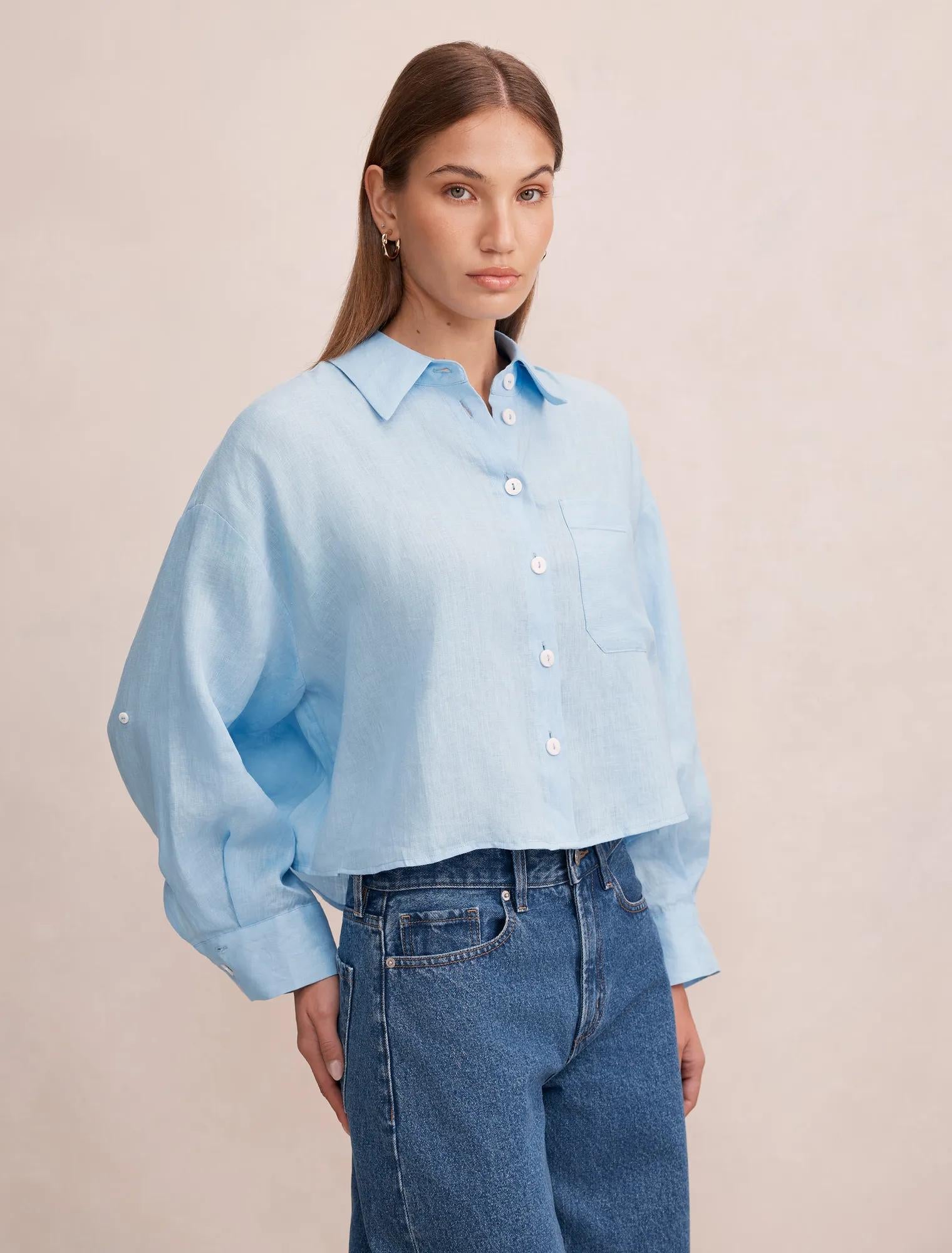 Bowie Cropped Shirt Soft Blue