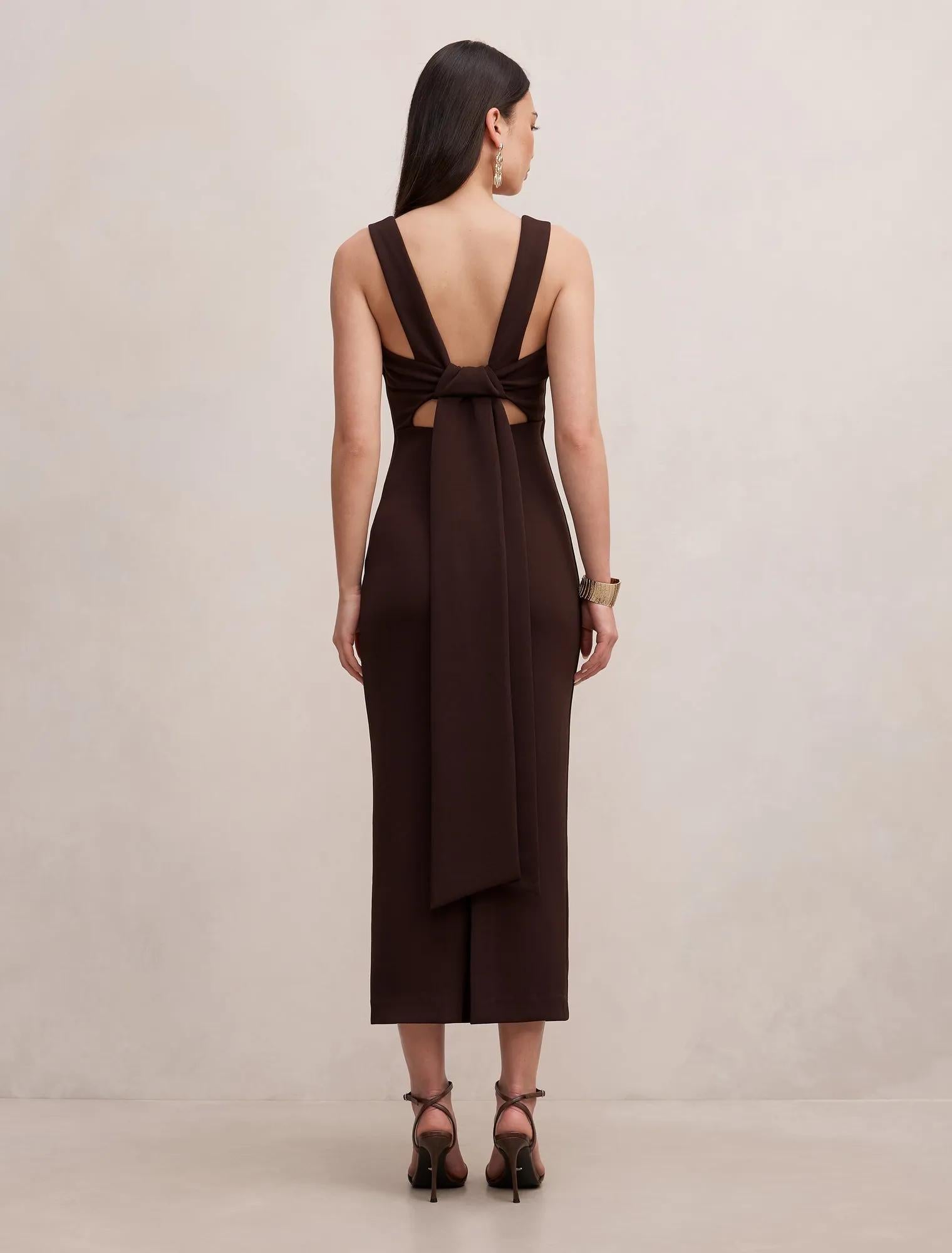 Shiloh Back Detailed Bodycon Dress Dark Chocolate