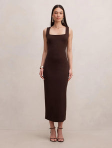 Shiloh Back Detailed Bodycon Dress Dark Chocolate