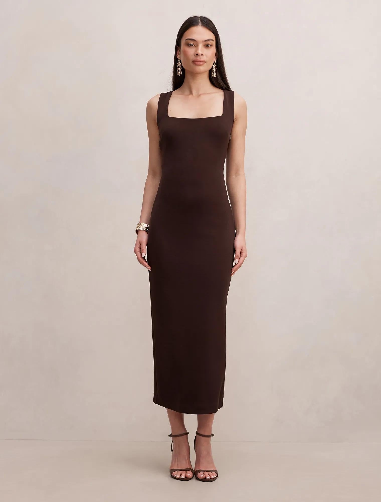 Shiloh Back Detailed Bodycon Dress Dark Chocolate