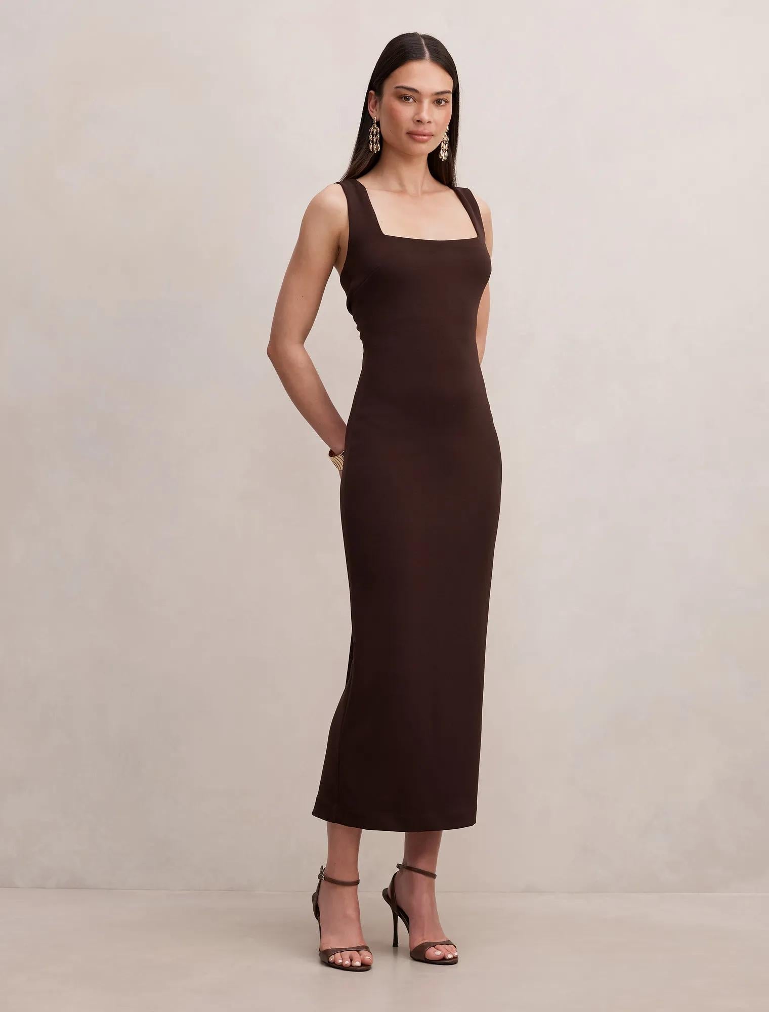 Shiloh Back Detailed Bodycon Dress Dark Chocolate