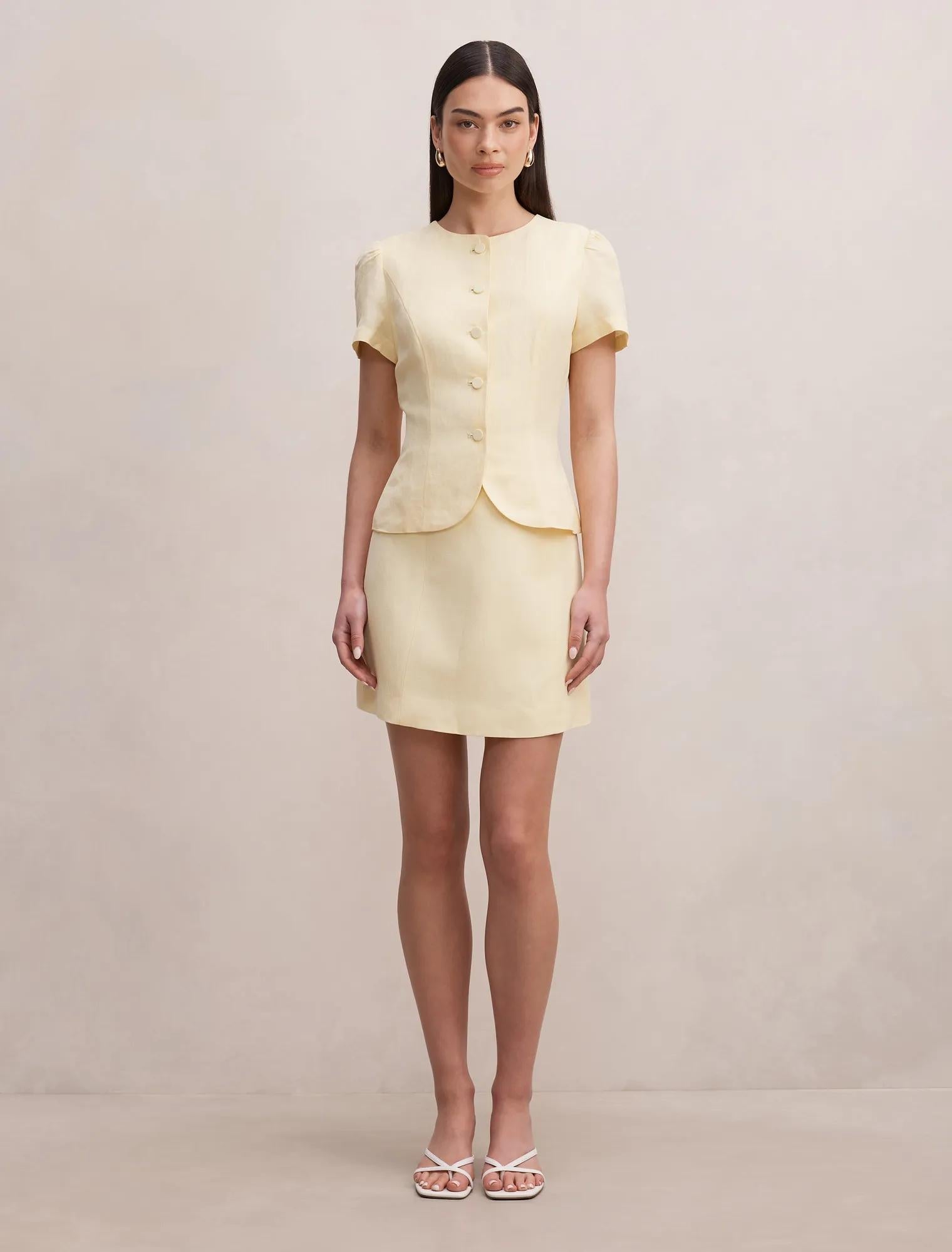 Ali Linen Mini Skirt Butter Yellow Set