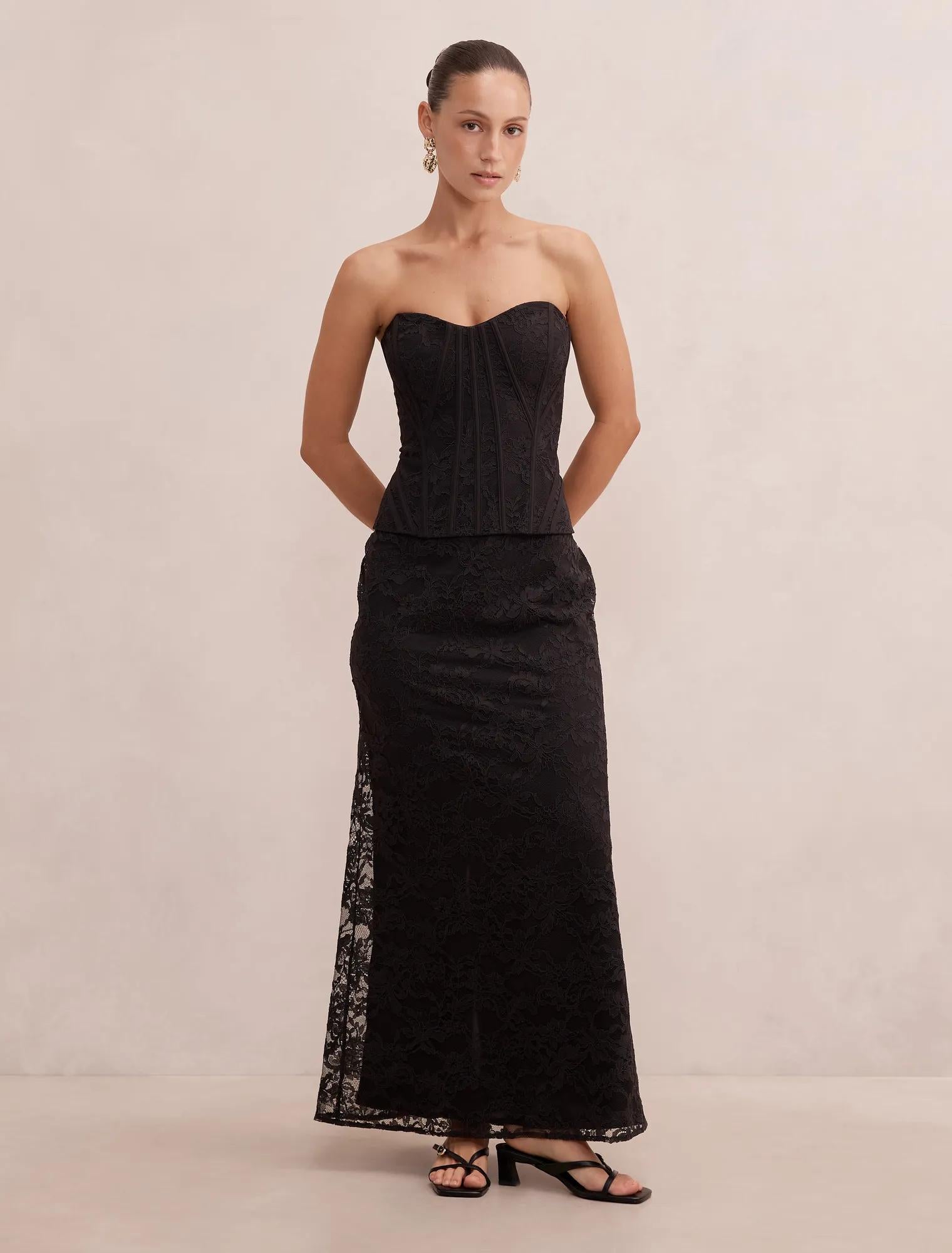 Myla Petite Corset Lace Maxi Dress Black