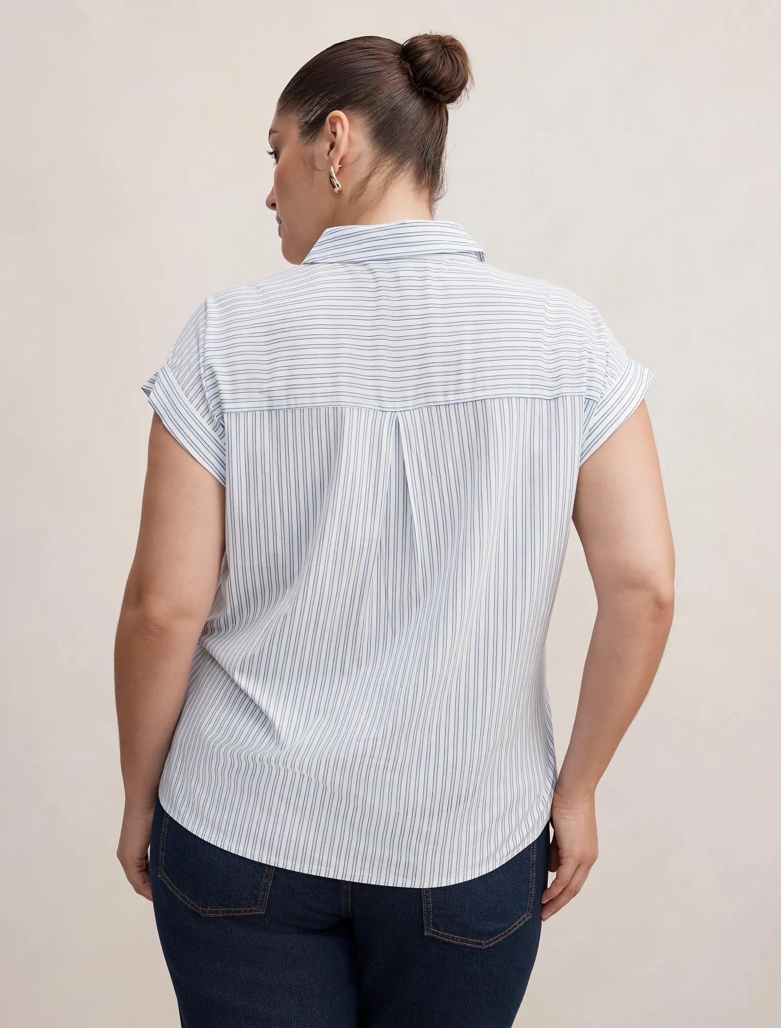 Tia Curve Collar Button Shirt Harbour Stripe