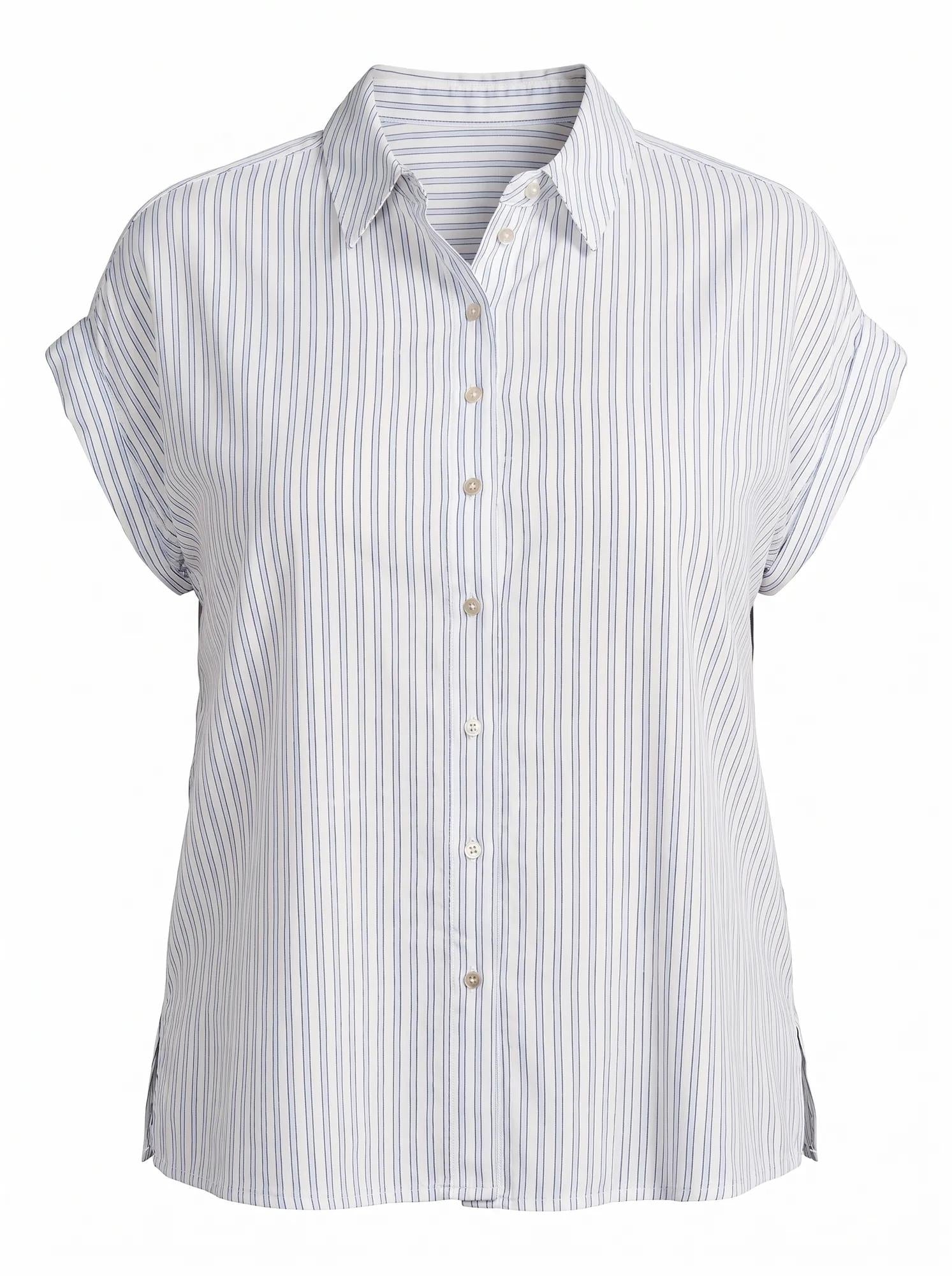 Tia Curve Collar Button Shirt Harbour Stripe
