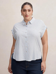 Tia Curve Collar Button Shirt Harbour Stripe