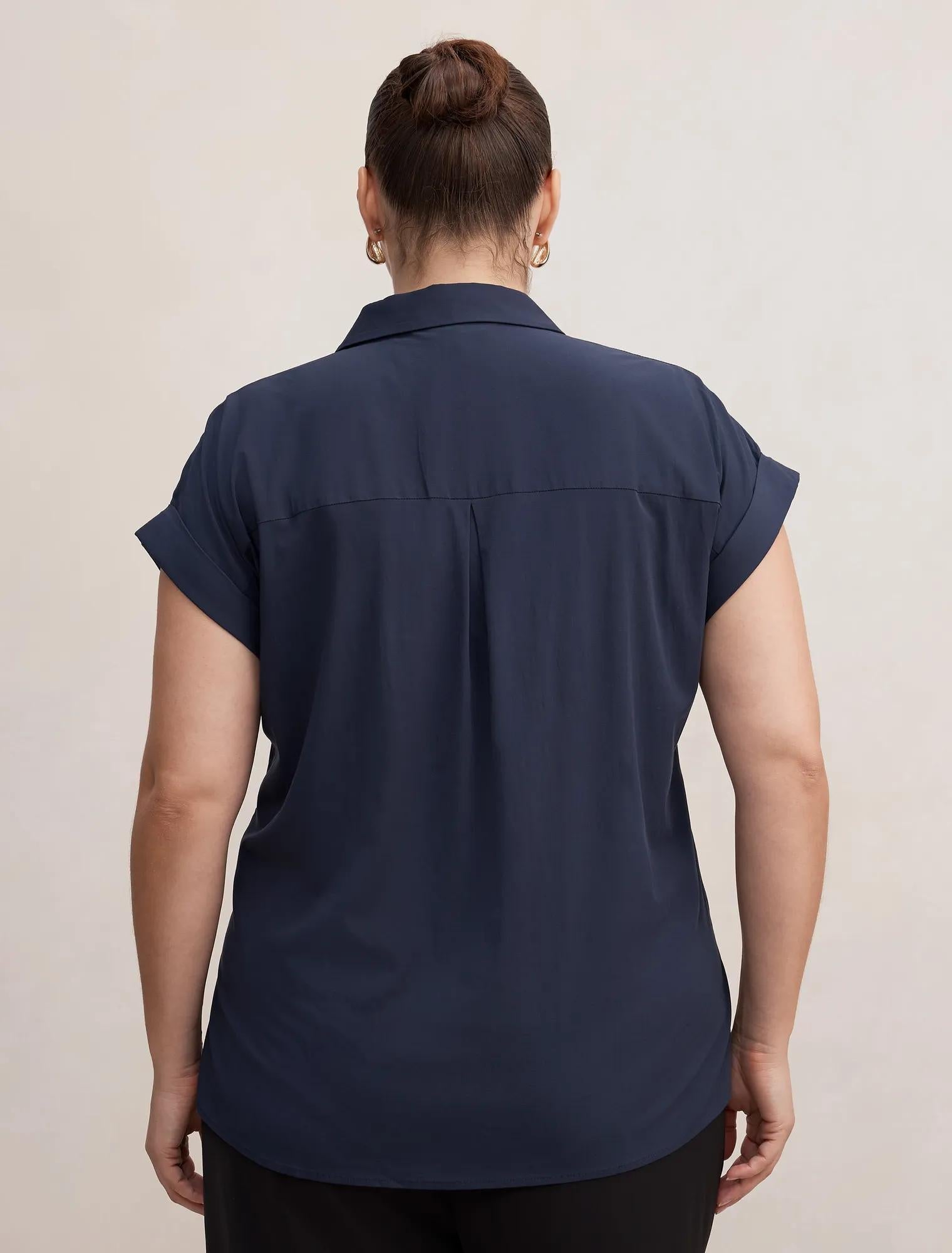 Tia Curve Collar Button Shirt Navy