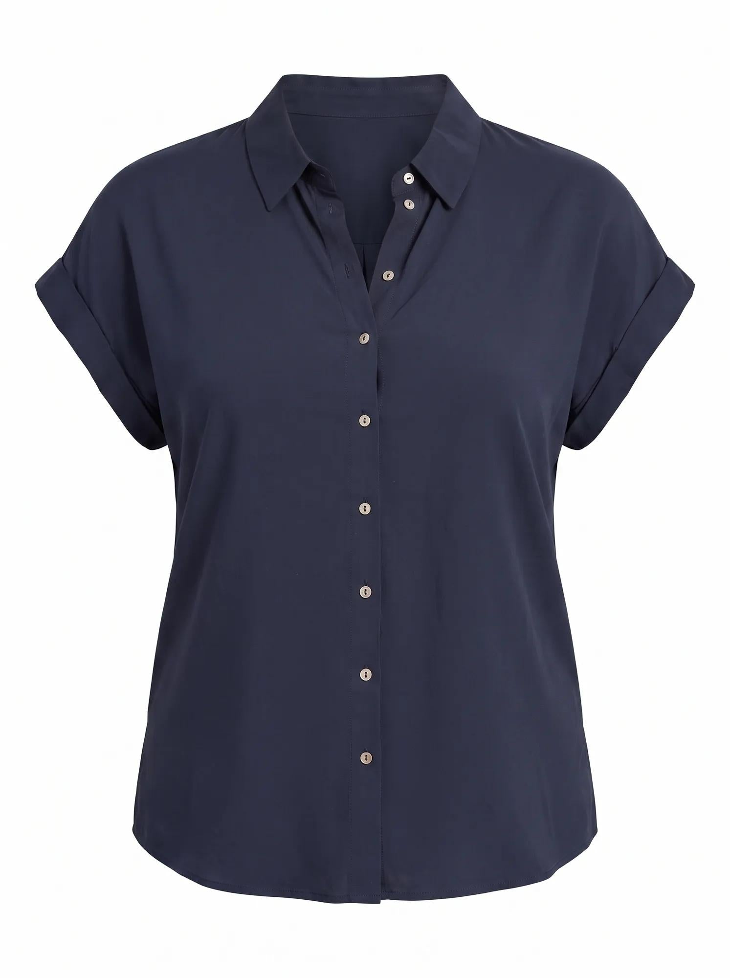Tia Curve Collar Button Shirt Navy
