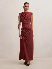 Fiora Petite Hardware Jersey Dress Burgundy