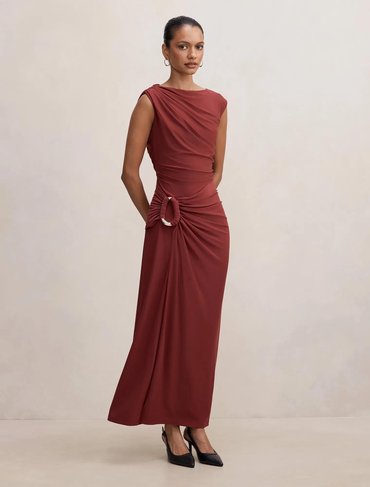 Fiora Petite Hardware Jersey Dress Burgundy