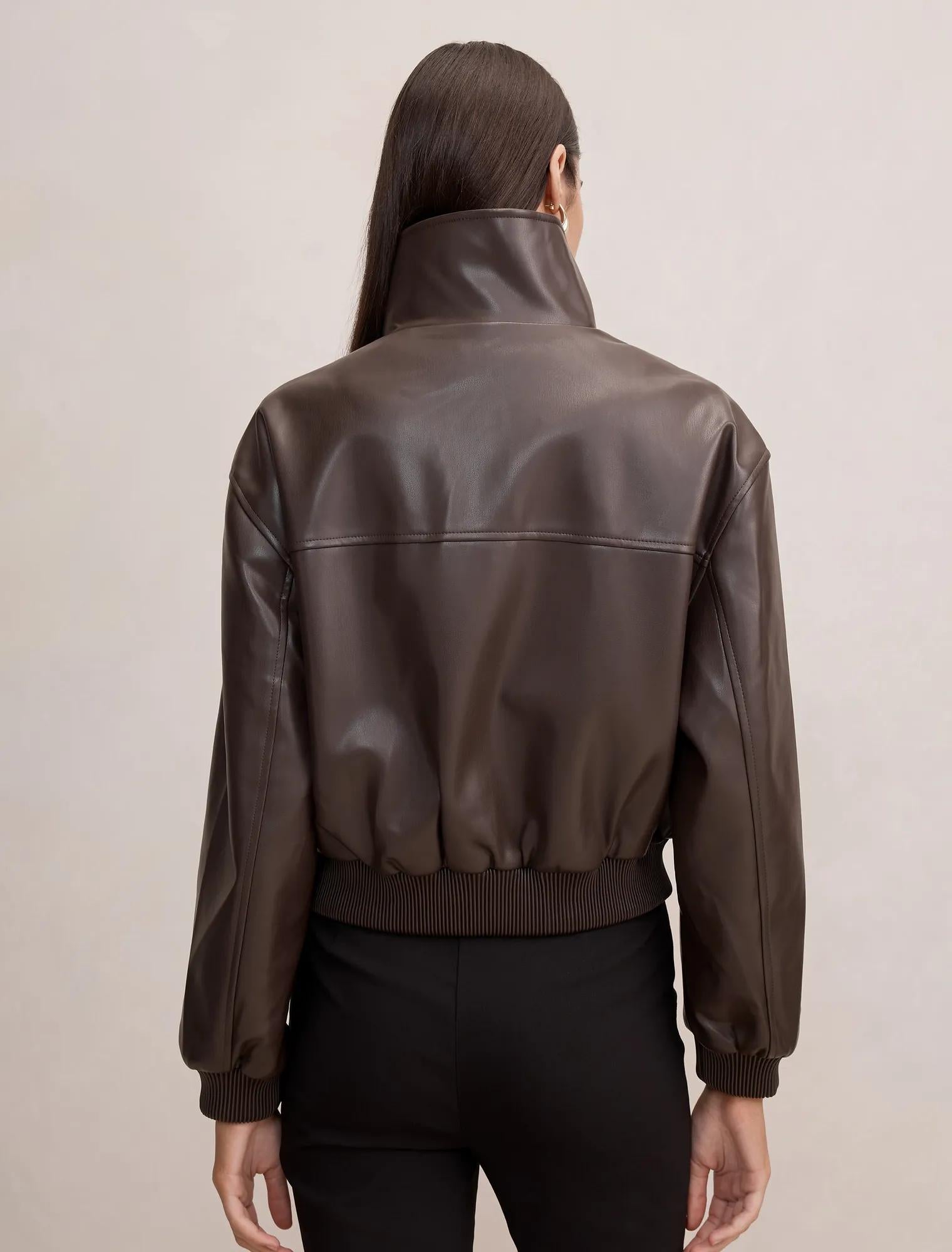 Lynsey Funnel Neck Faux Leather Jacket Chocolate