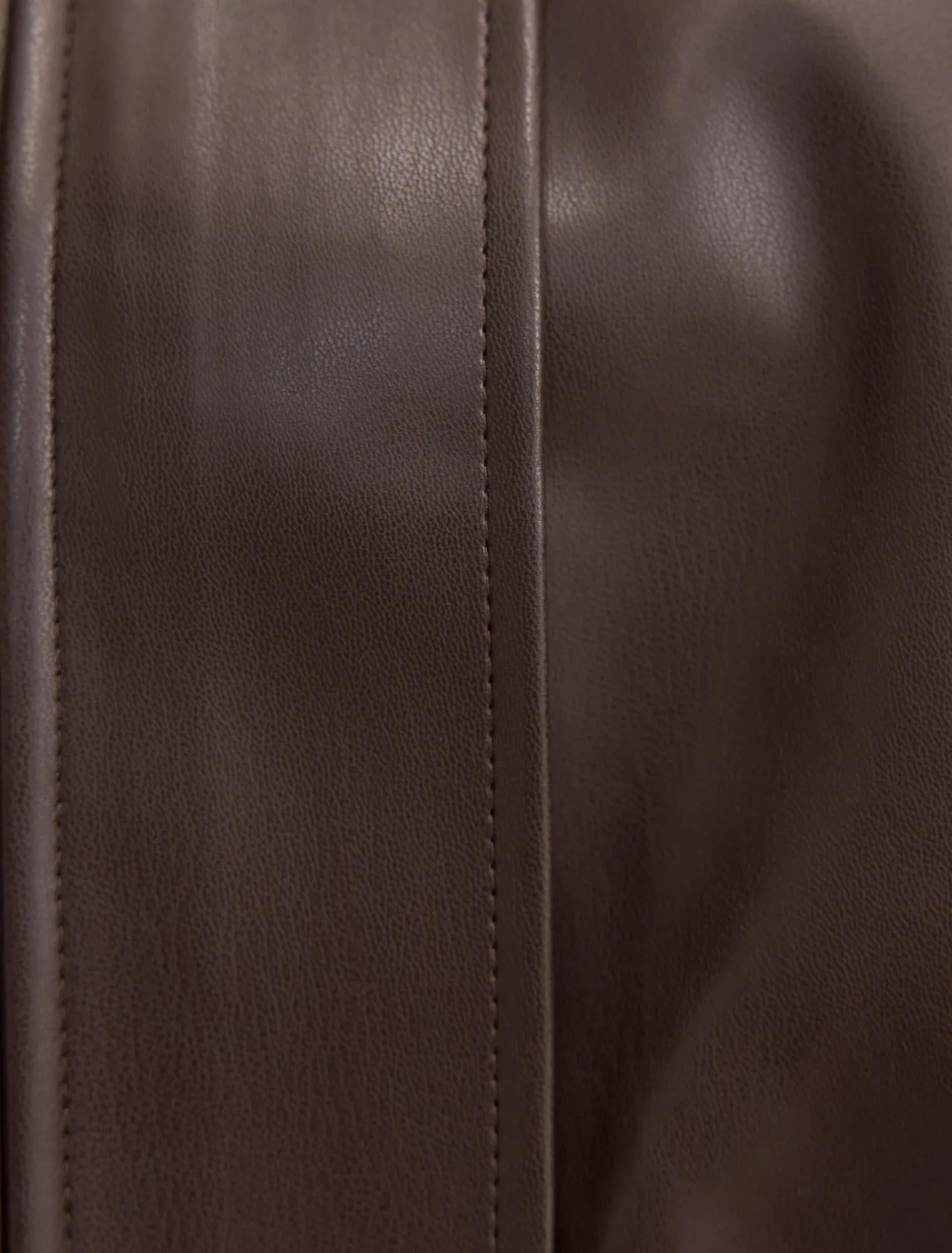 Lynsey Funnel Neck Faux Leather Jacket Chocolate