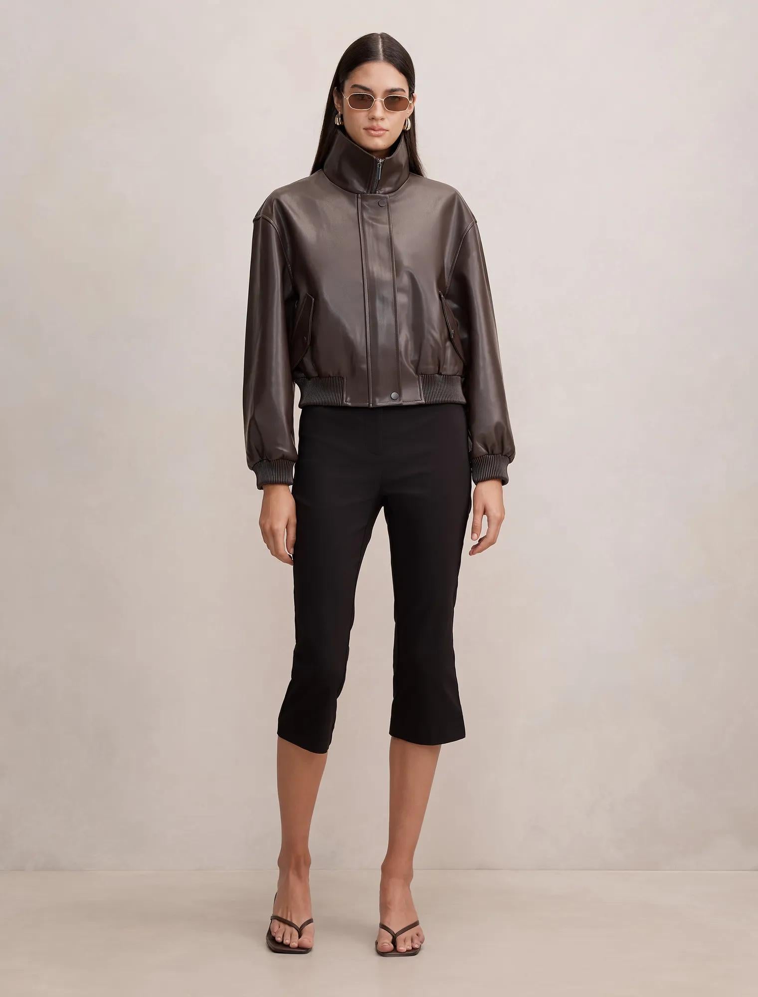 Lynsey Funnel Neck Faux Leather Jacket Chocolate