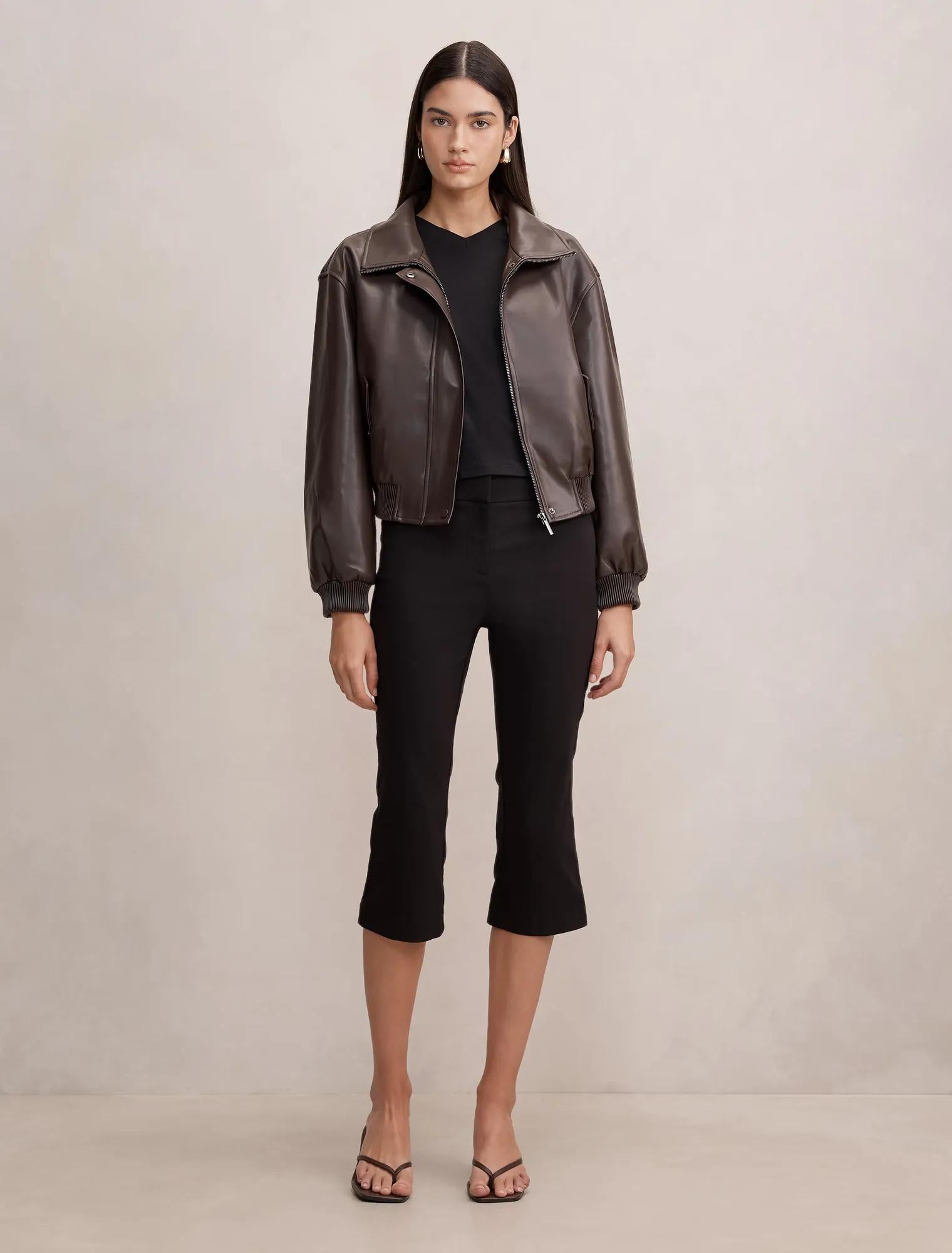 Lynsey Funnel Neck Faux Leather Jacket Chocolate