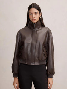 Lynsey Funnel Neck Faux Leather Jacket Chocolate