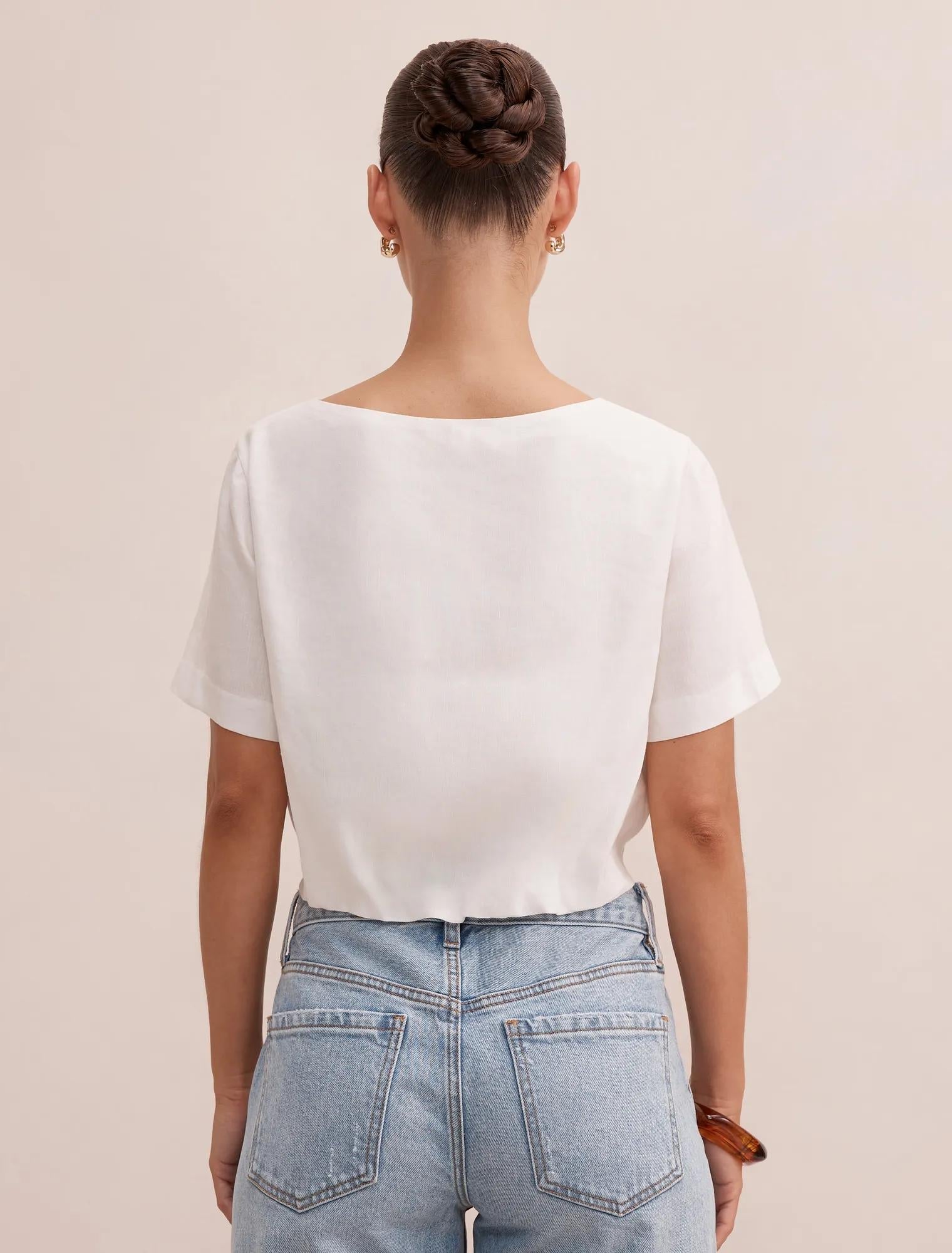 Rosie Petite Bubble Linen Top Porcelain