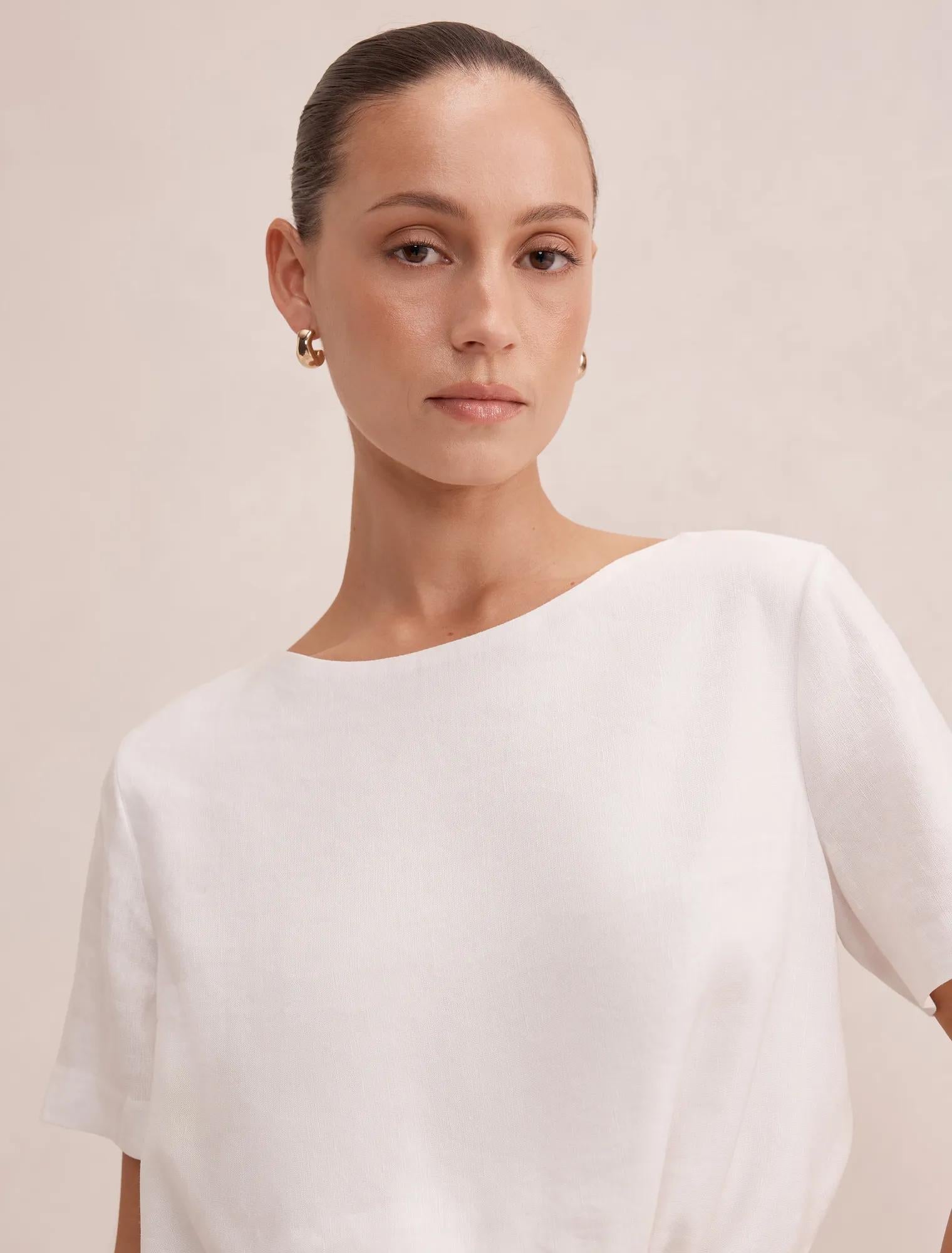 Rosie Petite Bubble Linen Top Porcelain