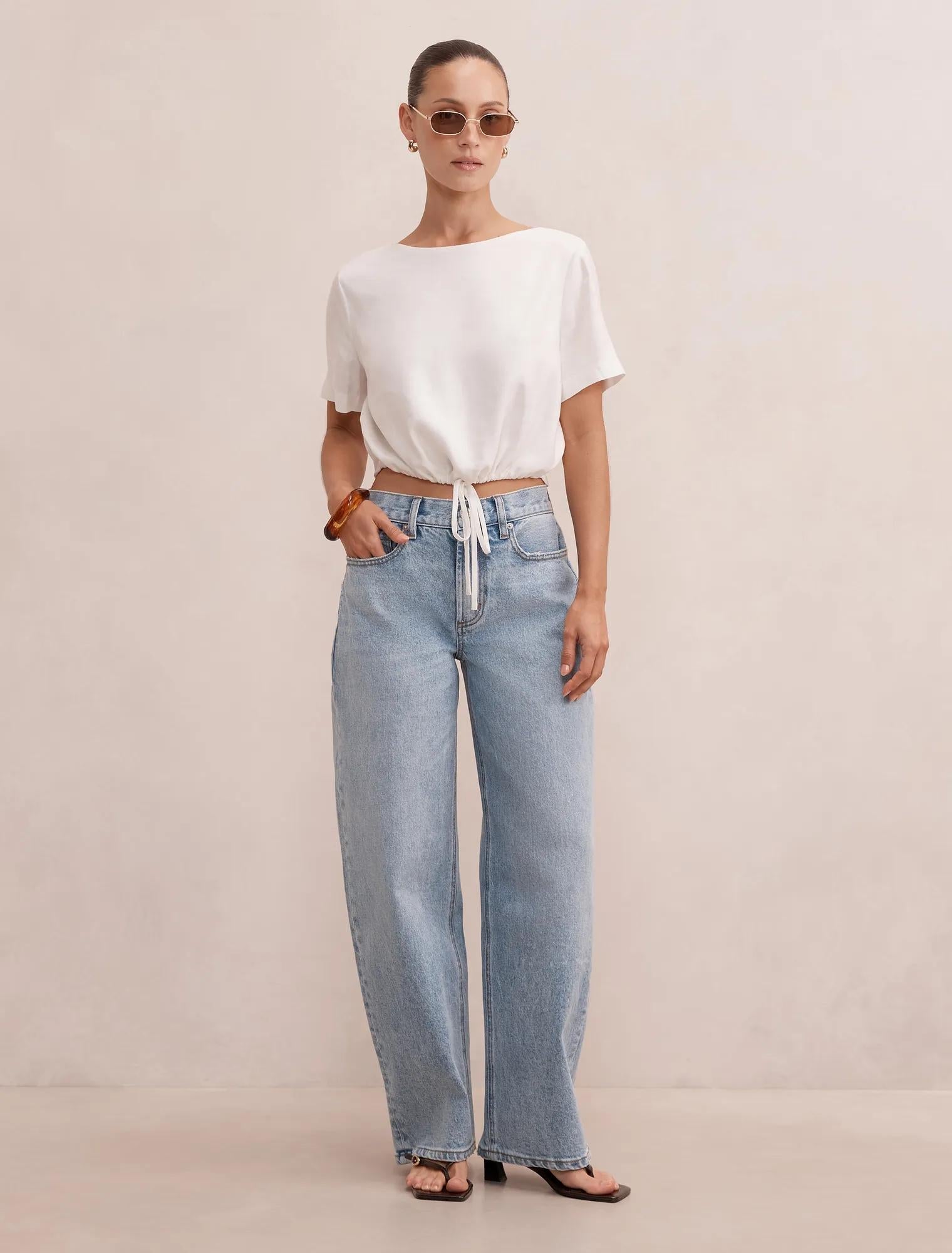 Rosie Petite Bubble Linen Top Porcelain