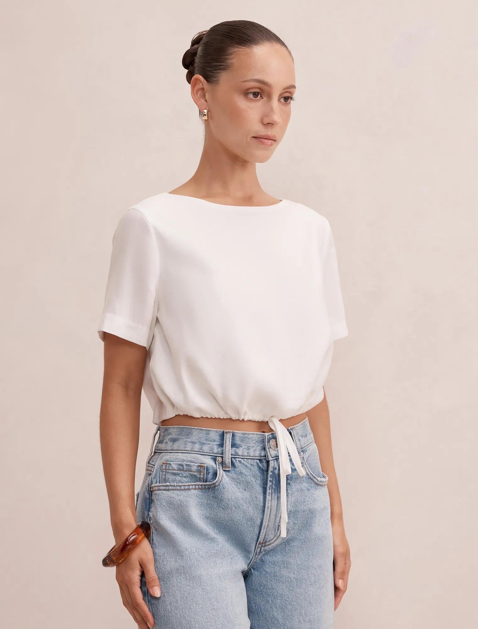 Rosie Petite Bubble Linen Top Porcelain
