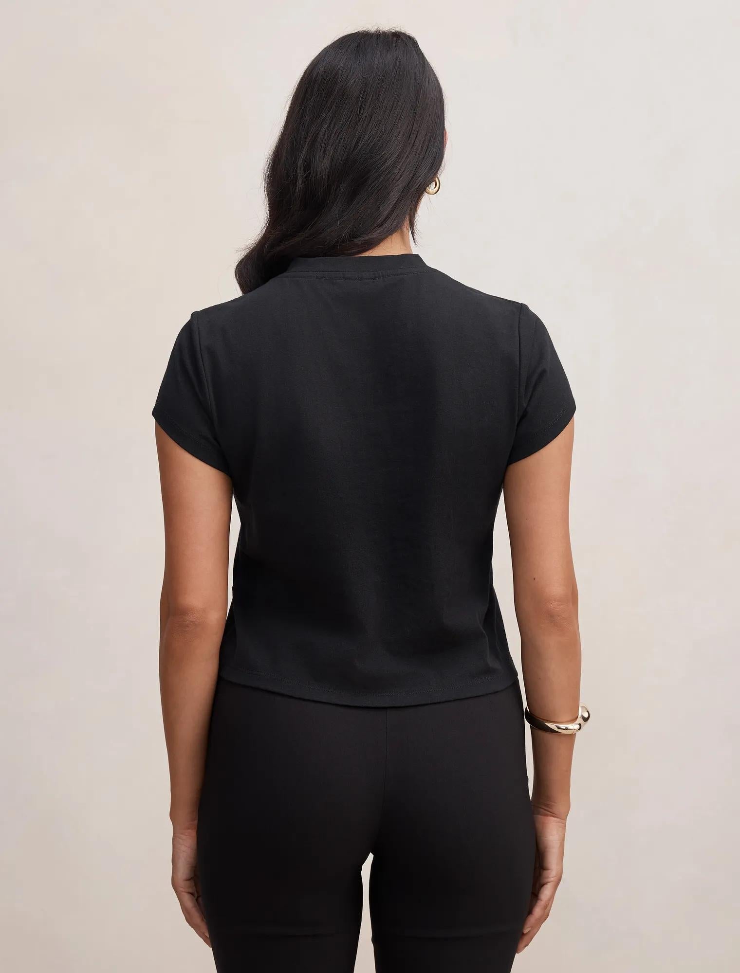 Portia V Neck Baby Tee Black