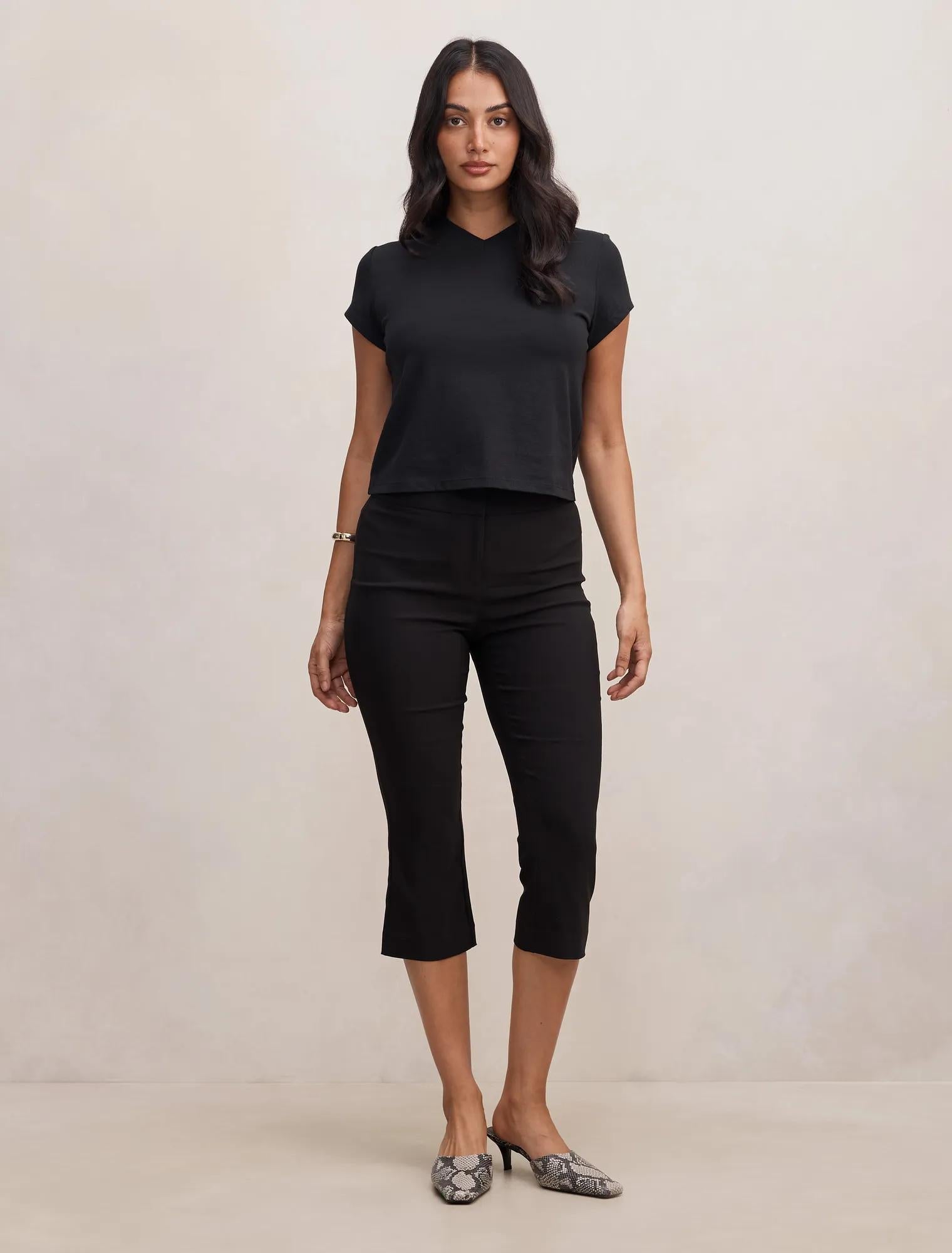 Portia V Neck Baby Tee Black