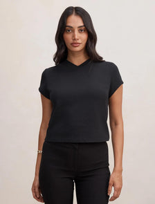 Portia V Neck Baby Tee Black