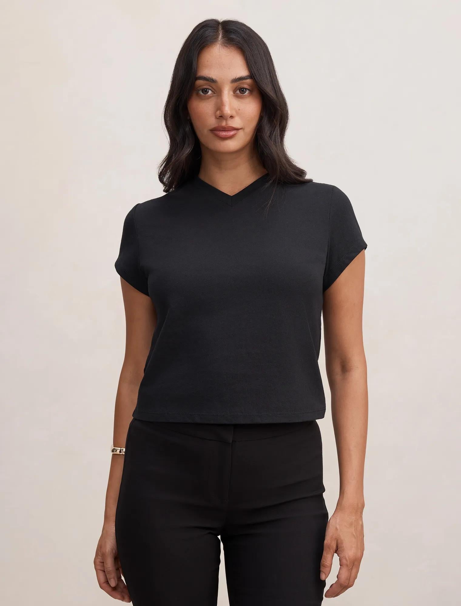 Portia V Neck Baby Tee Black