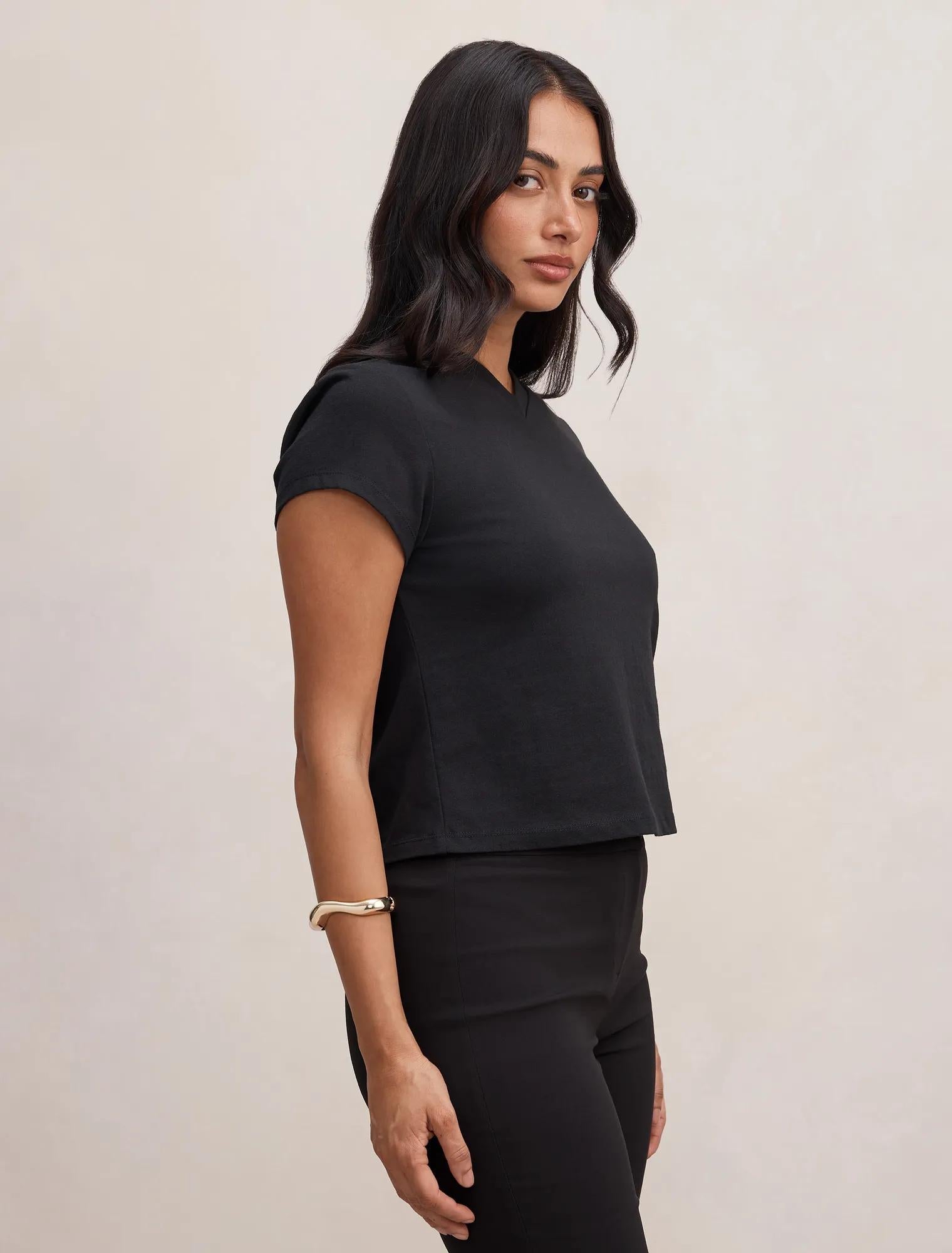 Portia V Neck Baby Tee Black