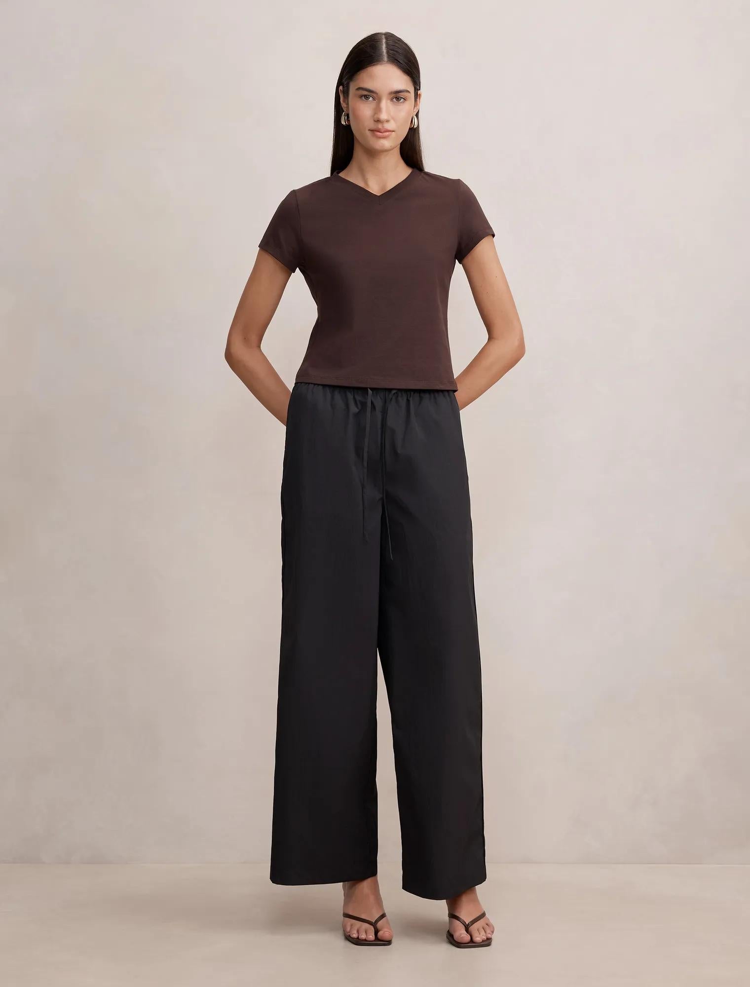 Portia V Neck Baby Tee Dark Chocolate