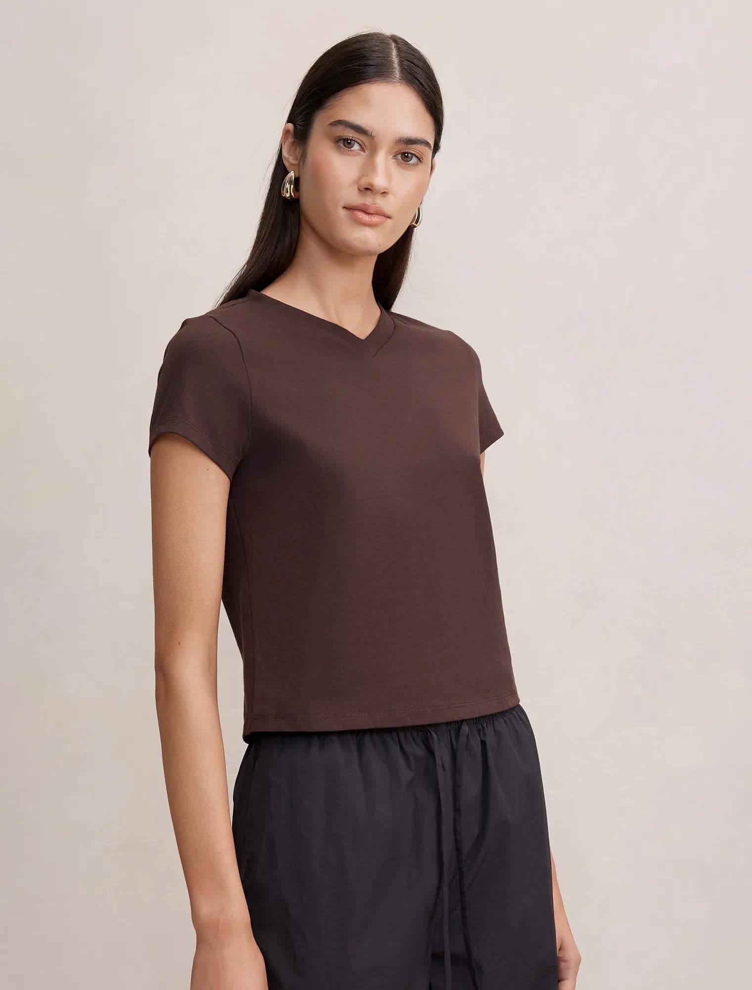 Portia V Neck Baby Tee Dark Chocolate
