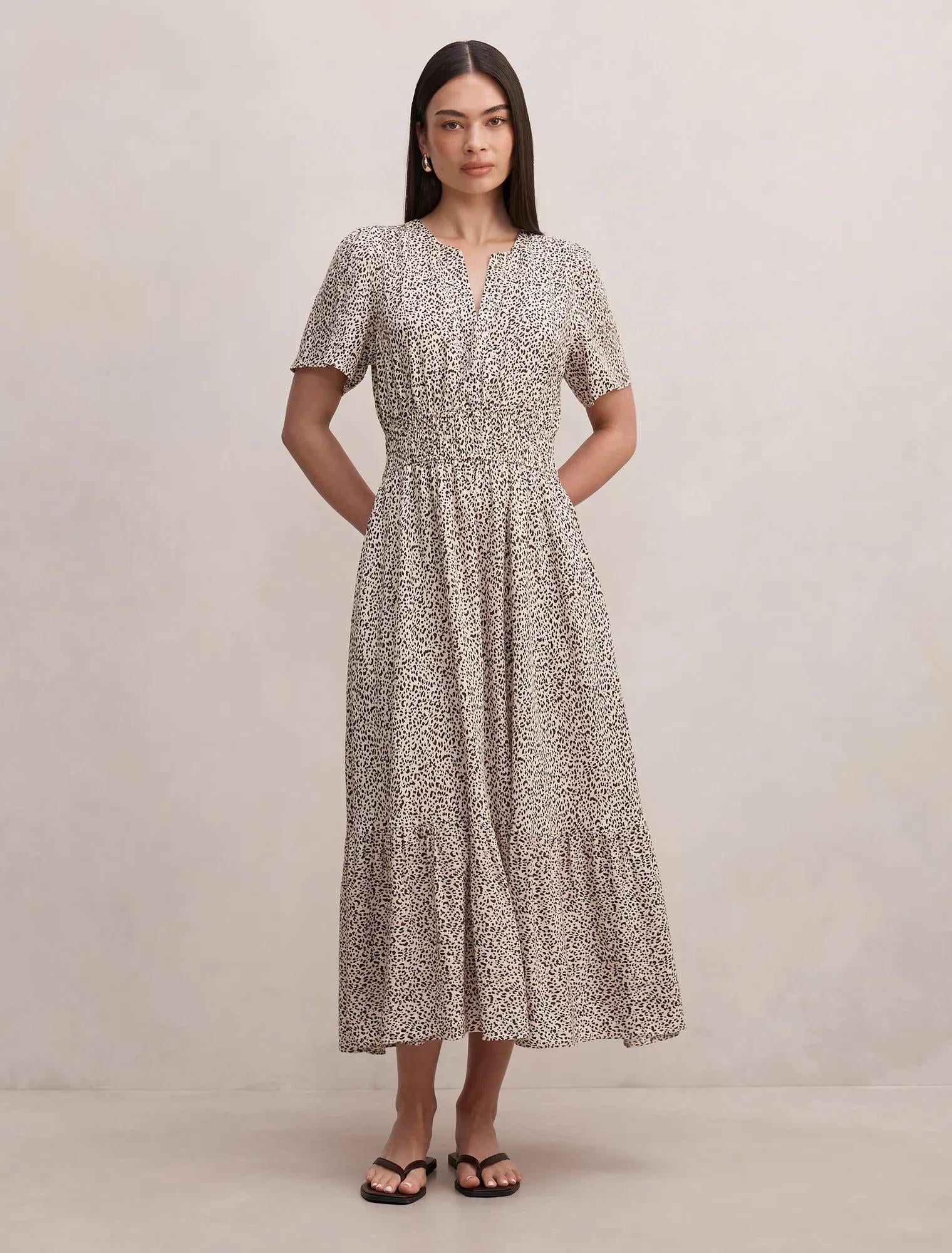 Eleanor Printed Midi Dress Neutral Spot