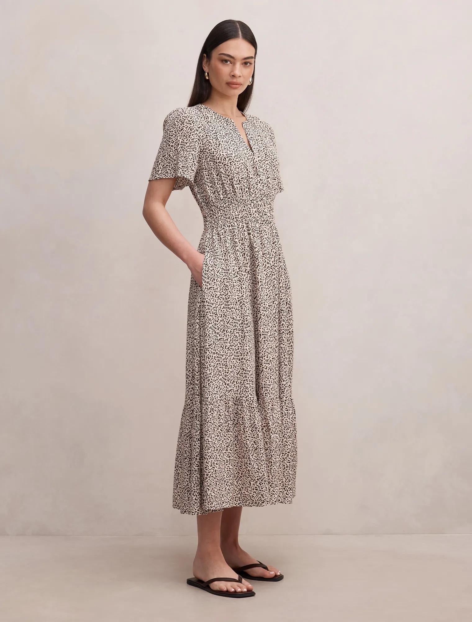 Eleanor Printed Midi Dress Neutral Spot