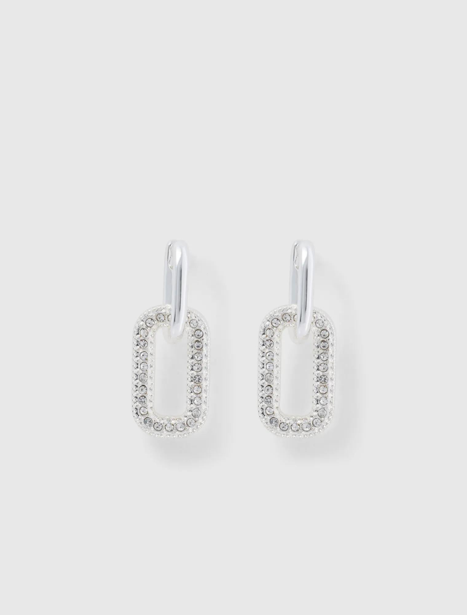 Sunny Small Link Earrings Silver/ Crystal_mannequin